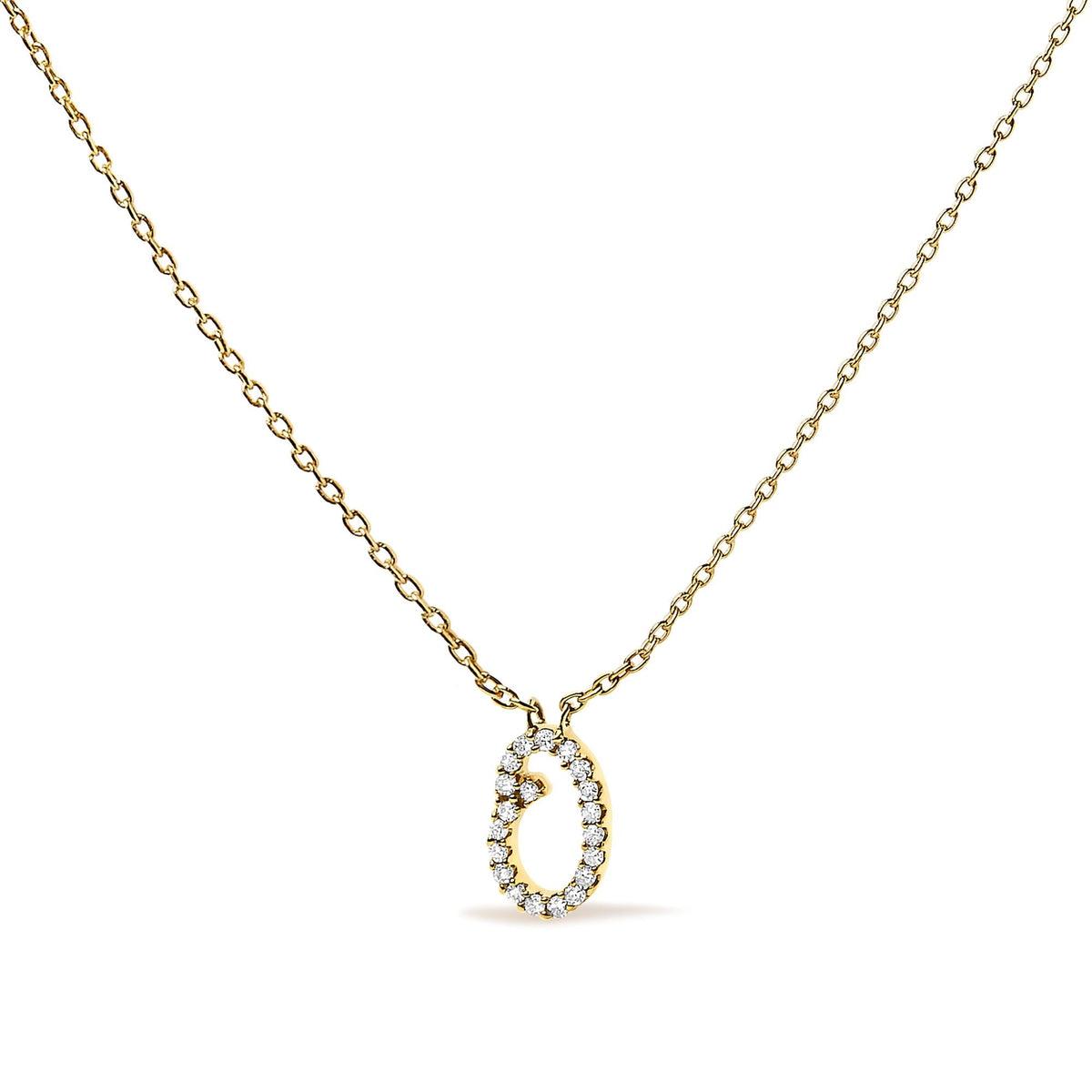 10K Yellow Gold Diamond Accent  A-Z Initial Script Style Pendant Necklace