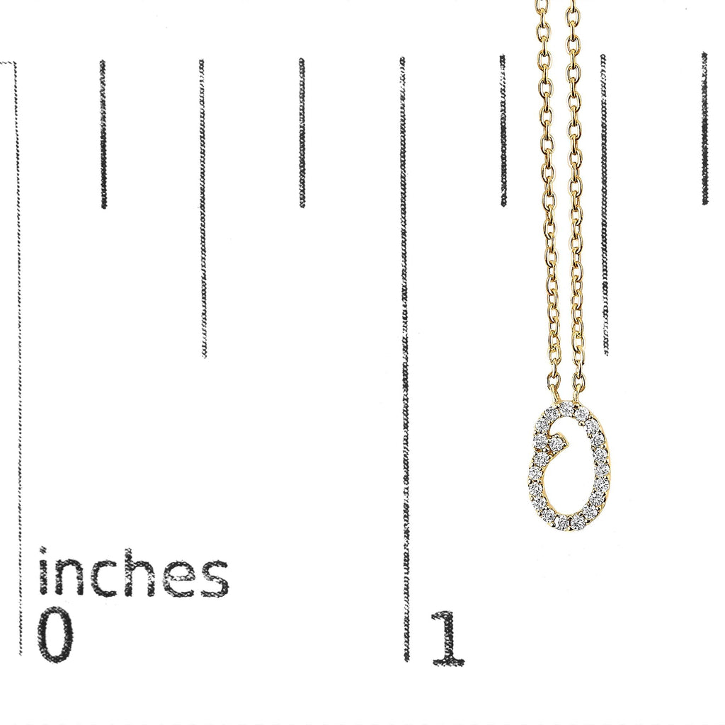 10K Yellow Gold Diamond Accent  A-Z Initial Script Style Pendant Necklace