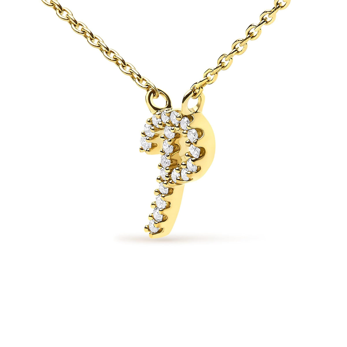 10K Yellow Gold Diamond Accent  A-Z Initial Script Style Pendant Necklace