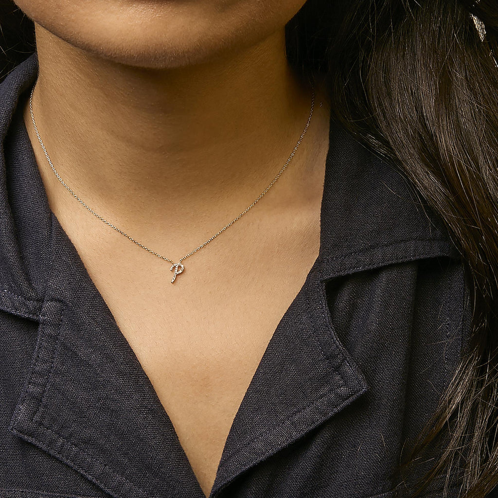 10K Yellow Gold Diamond Accent  A-Z Initial Script Style Pendant Necklace