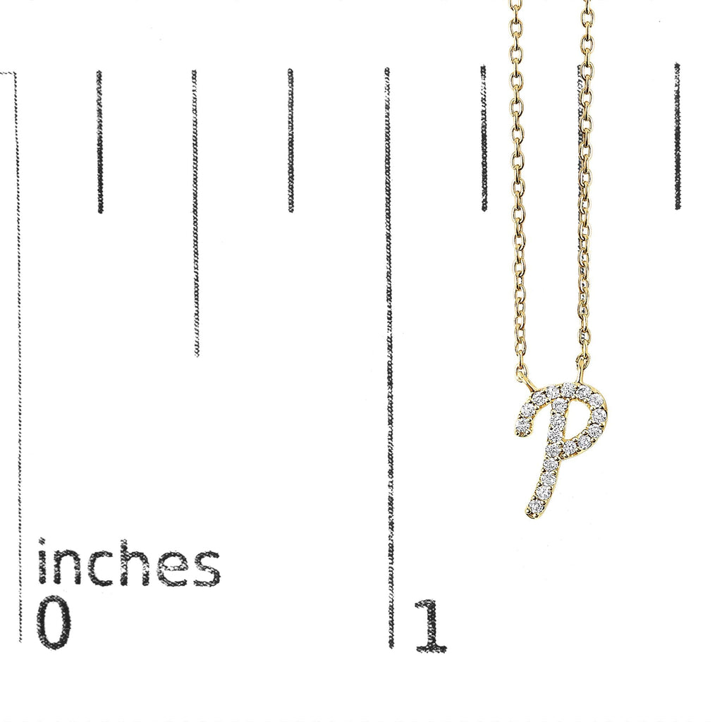 10K Yellow Gold Diamond Accent  A-Z Initial Script Style Pendant Necklace