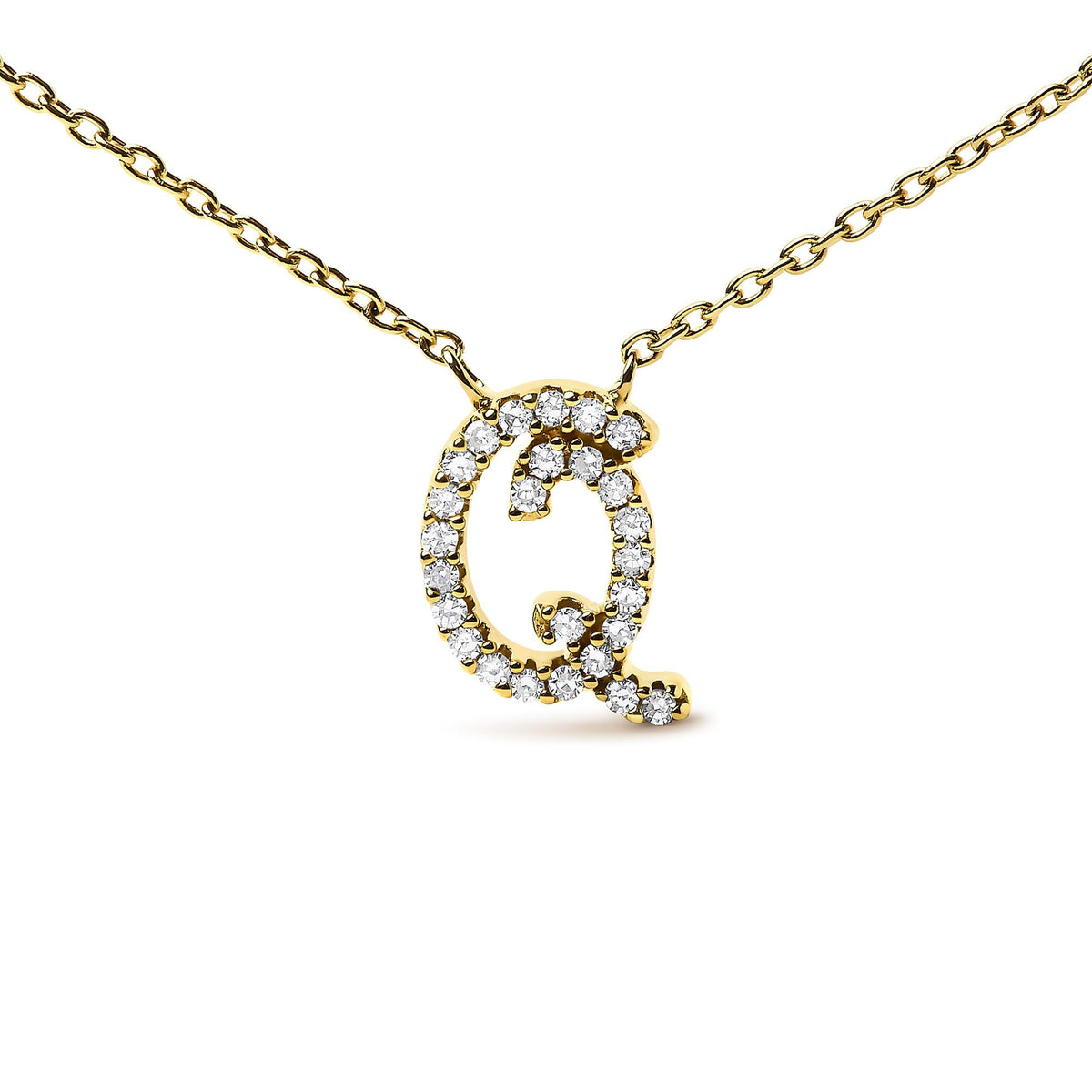 10K Yellow Gold Diamond Accent  A-Z Initial Script Style Pendant Necklace