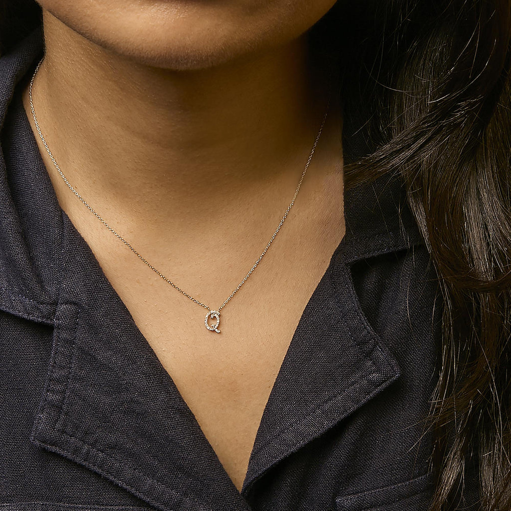 10K Yellow Gold Diamond Accent  A-Z Initial Script Style Pendant Necklace