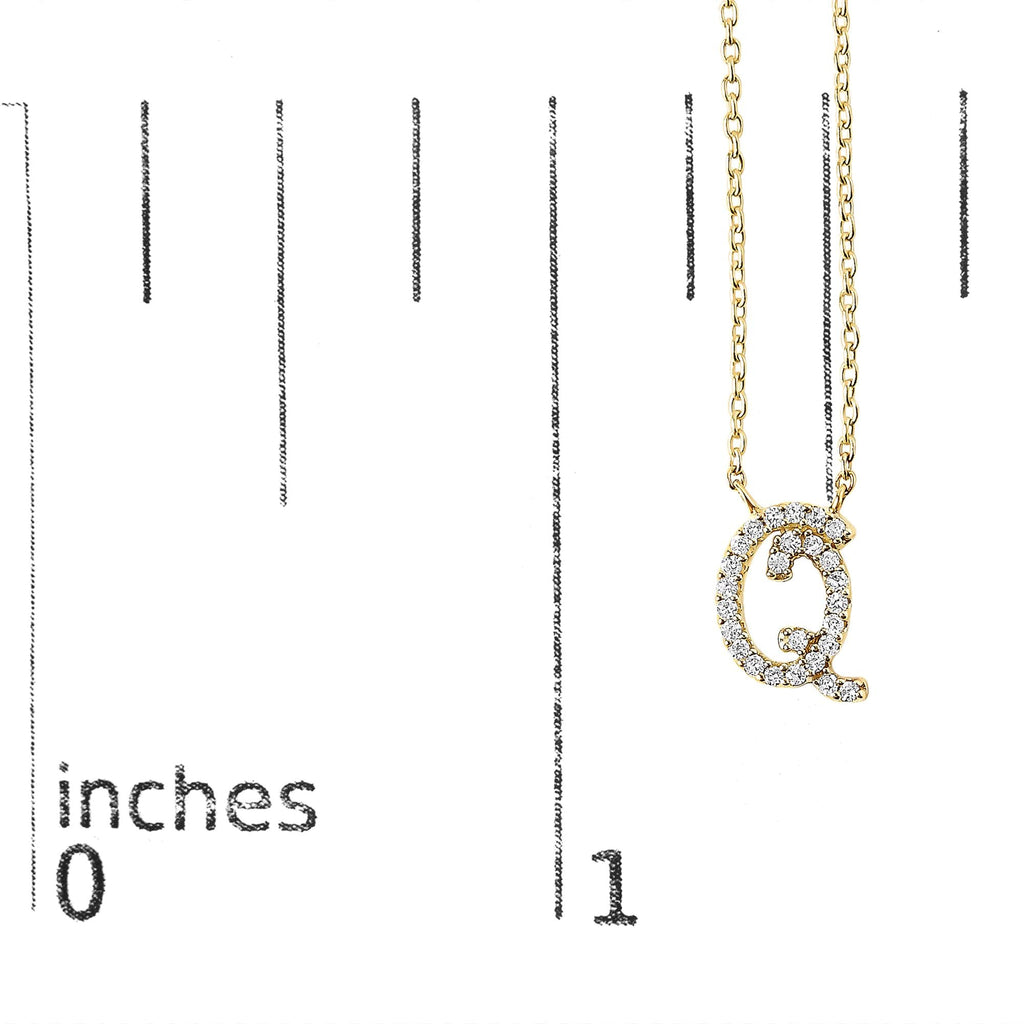 10K Yellow Gold Diamond Accent  A-Z Initial Script Style Pendant Necklace