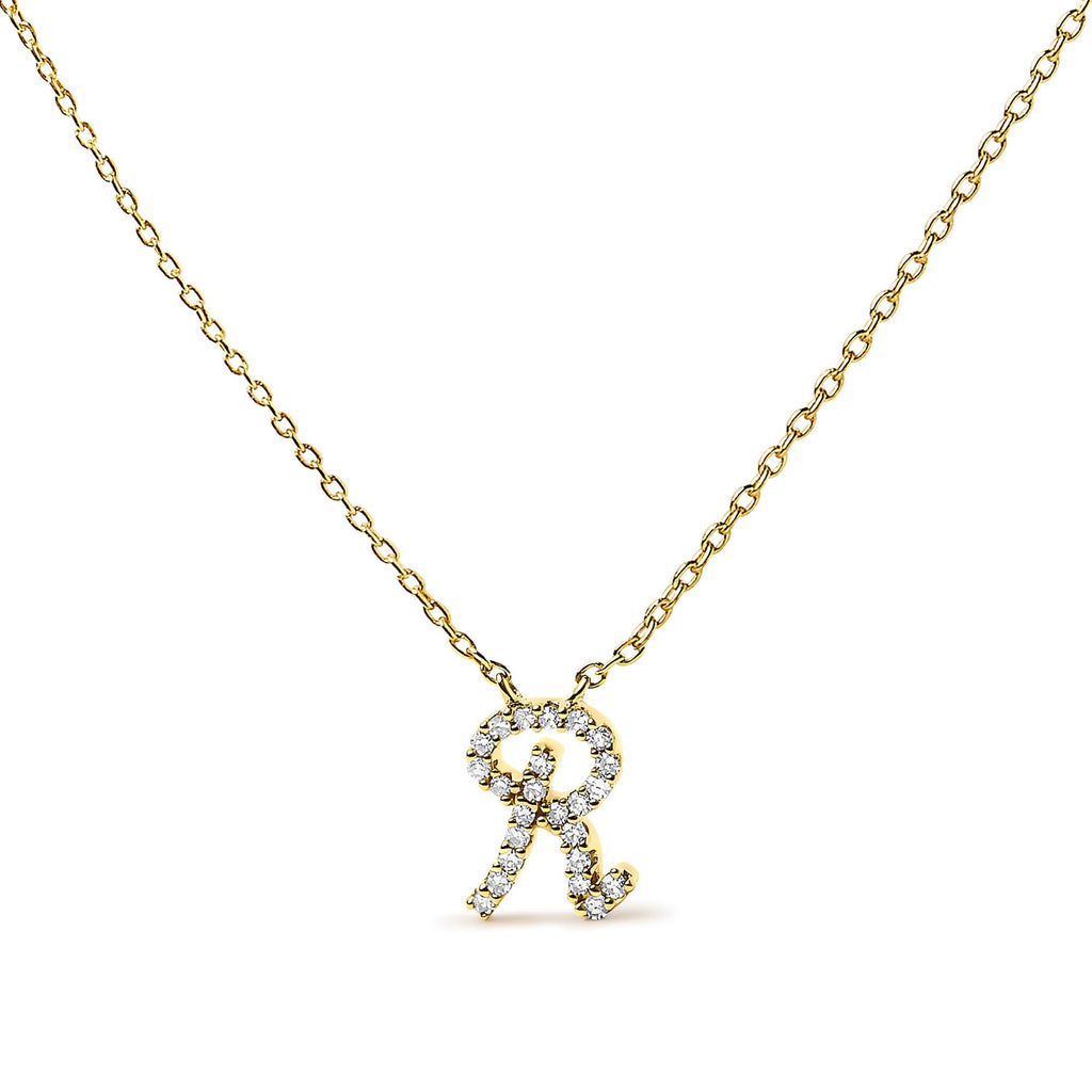 10K Yellow Gold Diamond Accent  A-Z Initial Script Style Pendant Necklace