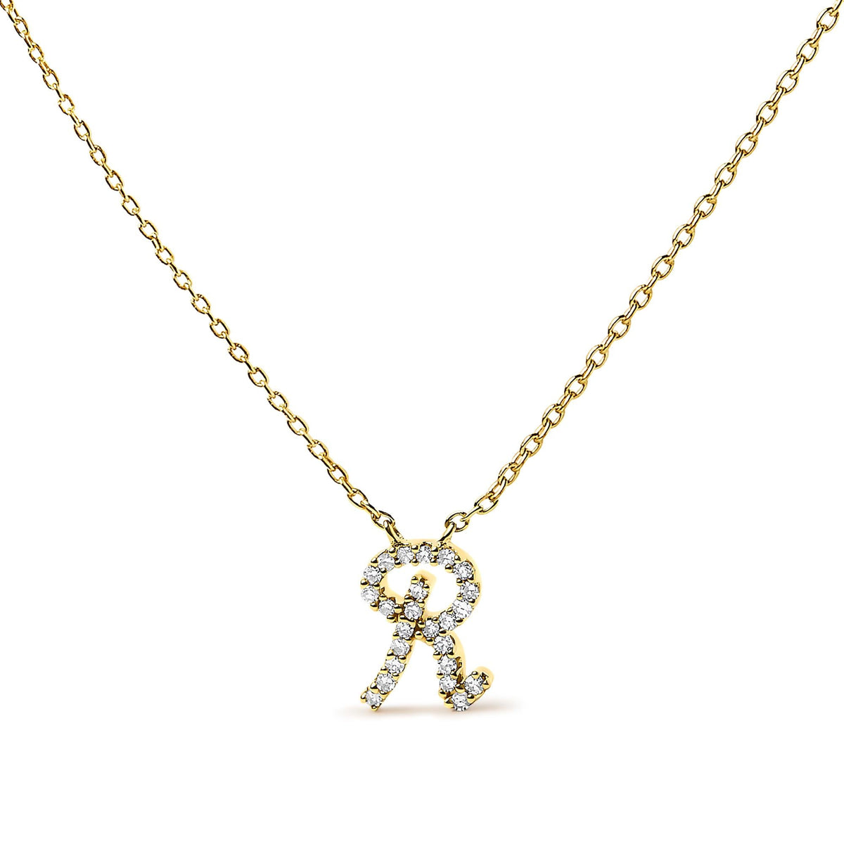10K Yellow Gold Diamond Accent  A-Z Initial Script Style Pendant Necklace
