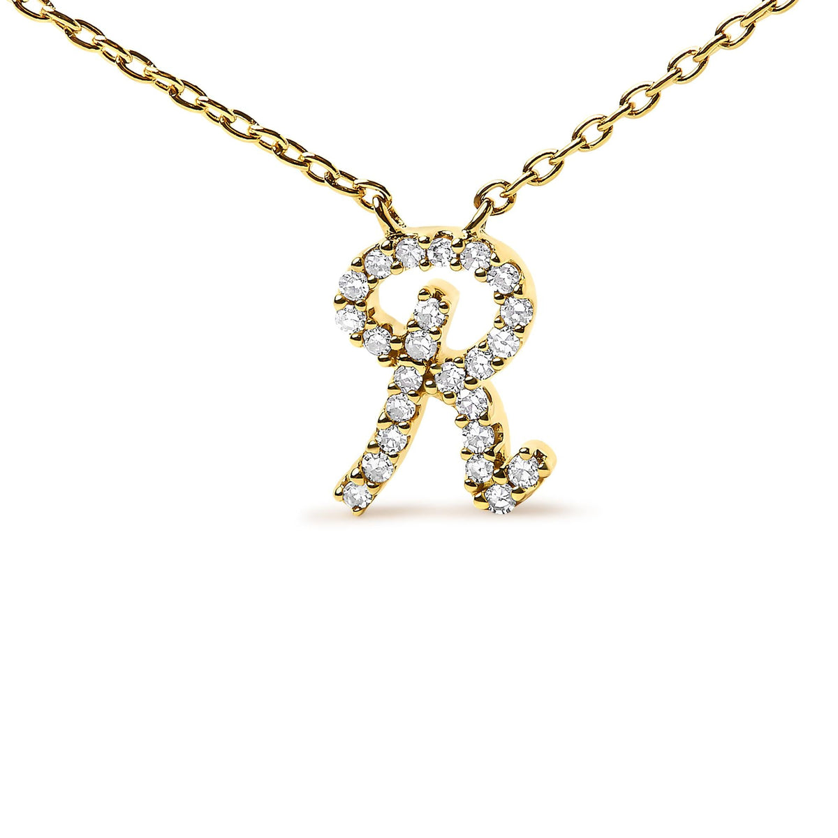 10K Yellow Gold Diamond Accent  A-Z Initial Script Style Pendant Necklace
