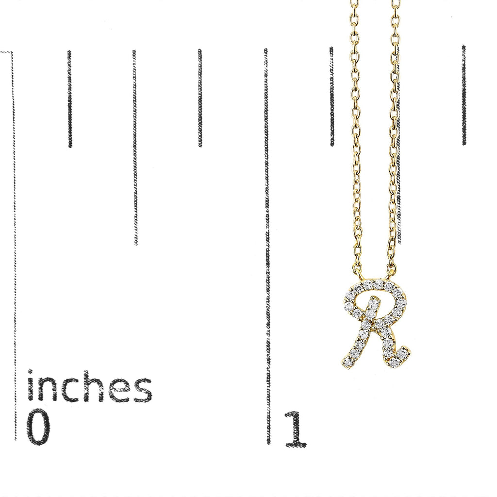 10K Yellow Gold Diamond Accent  A-Z Initial Script Style Pendant Necklace