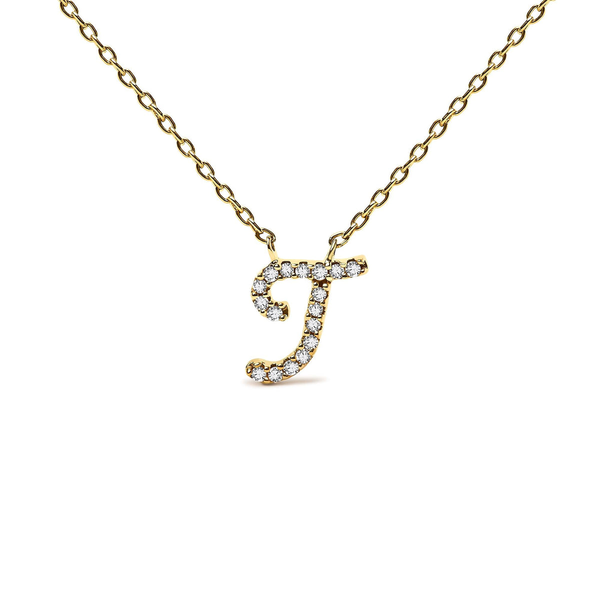 10K Yellow Gold Diamond Accent  A-Z Initial Script Style Pendant Necklace