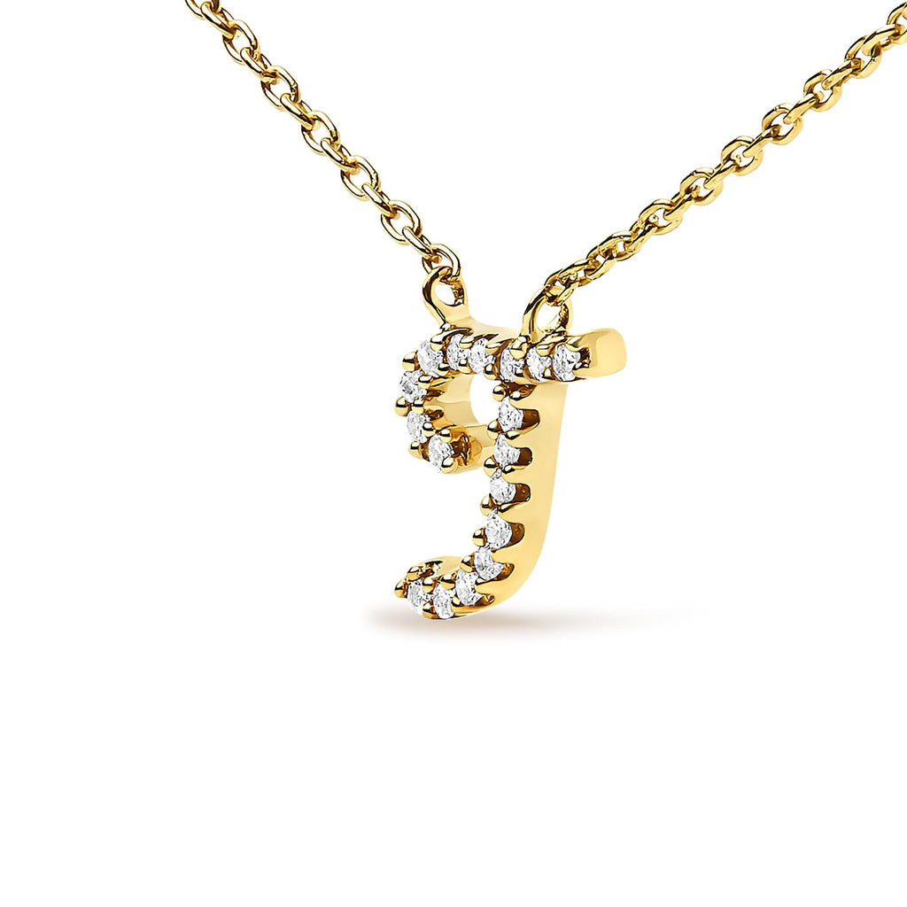 10K Yellow Gold Diamond Accent  A-Z Initial Script Style Pendant Necklace