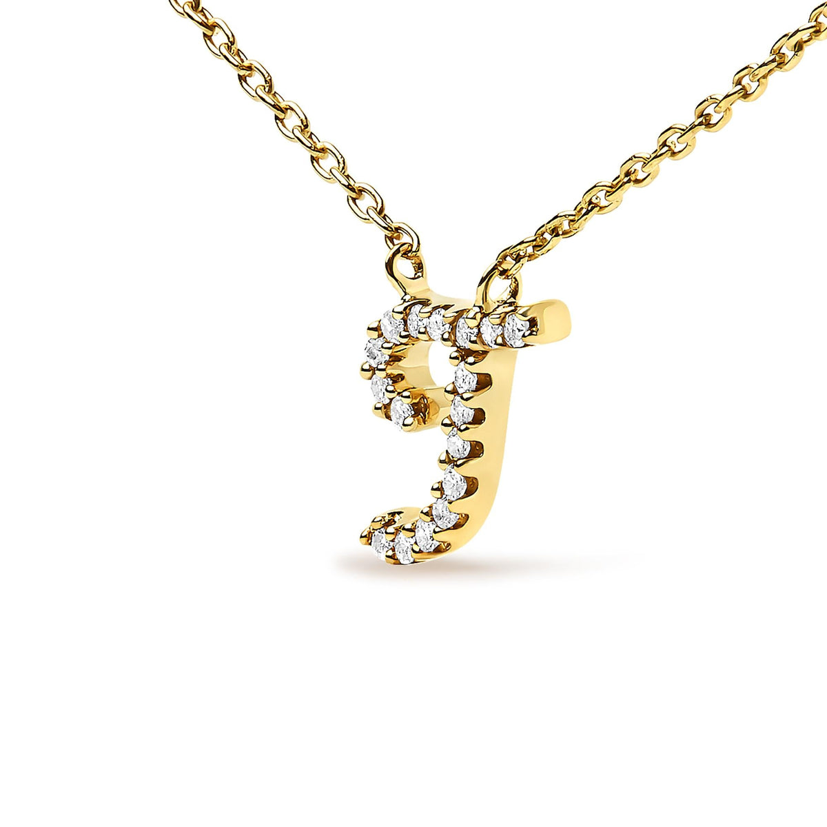10K Yellow Gold Diamond Accent  A-Z Initial Script Style Pendant Necklace