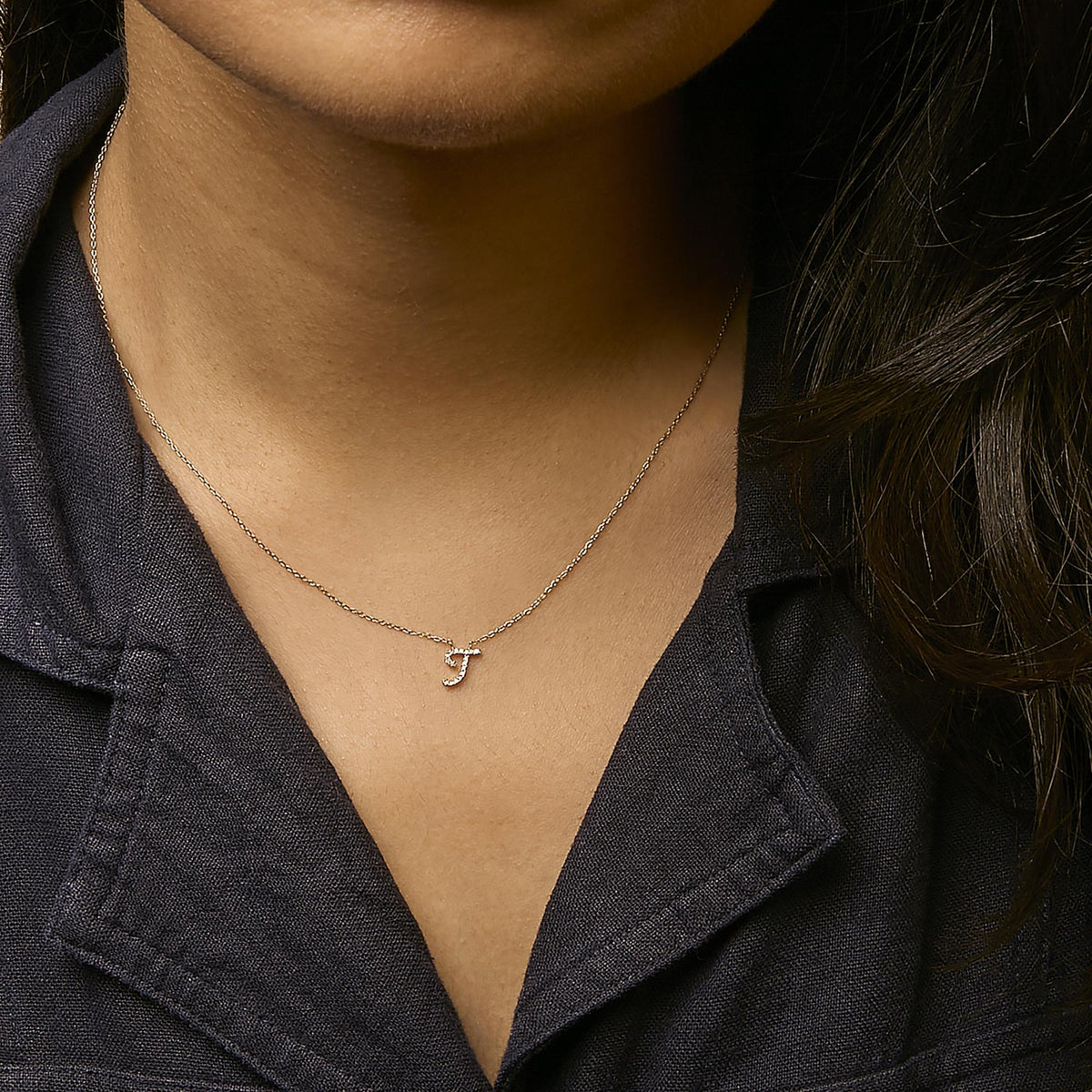 10K Yellow Gold Diamond Accent  A-Z Initial Script Style Pendant Necklace