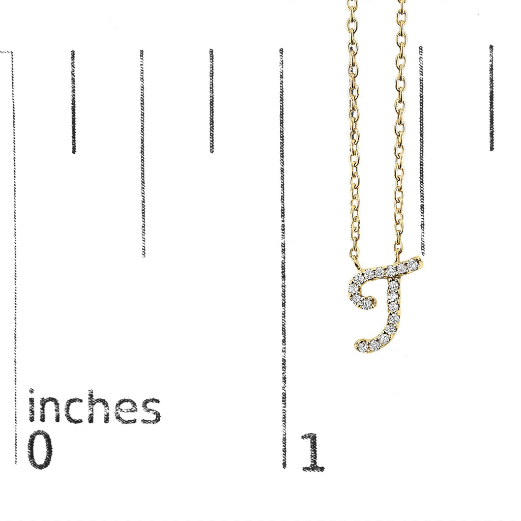 10K Yellow Gold Diamond Accent  A-Z Initial Script Style Pendant Necklace