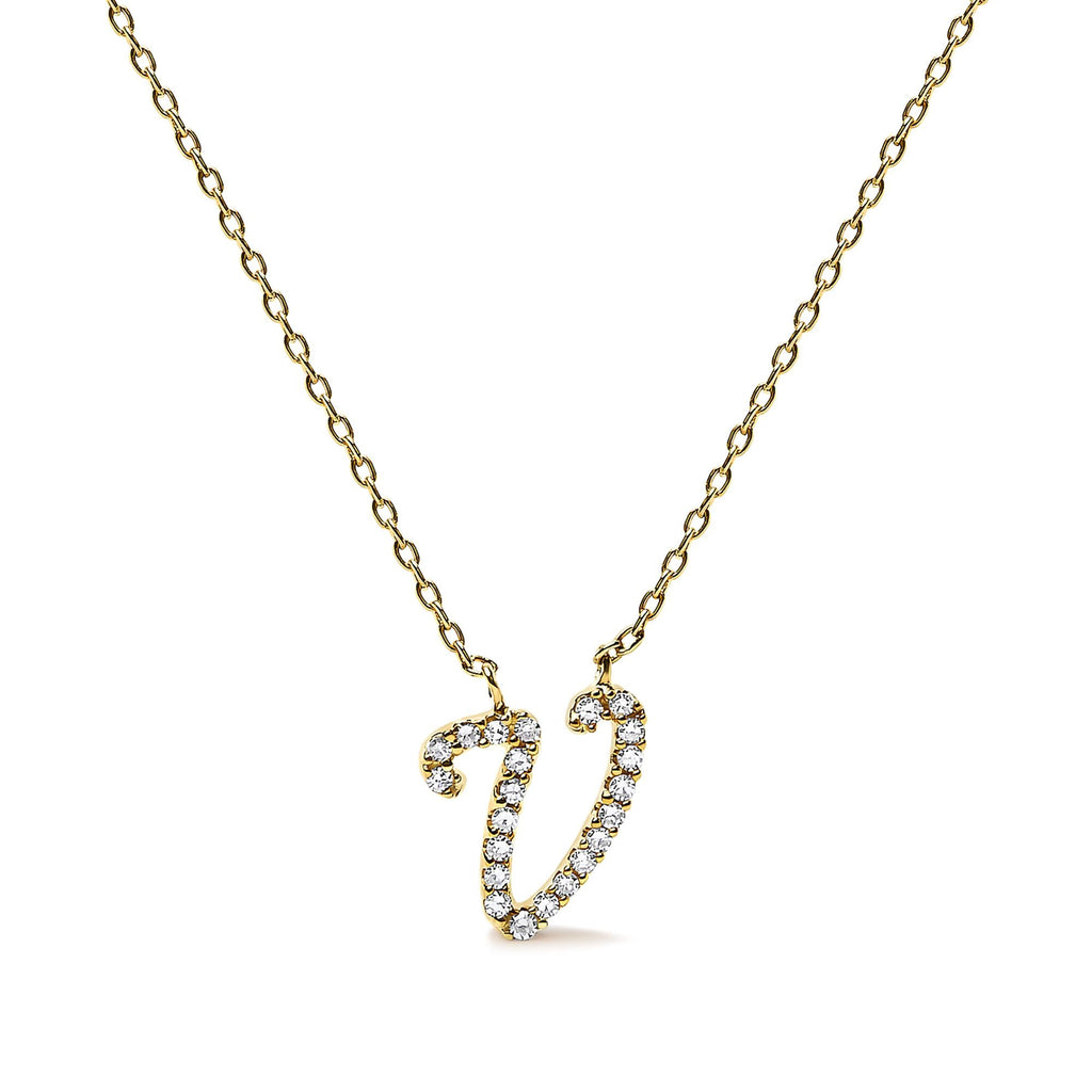 10K Yellow Gold Diamond Accent  A-Z Initial Script Style Pendant Necklace