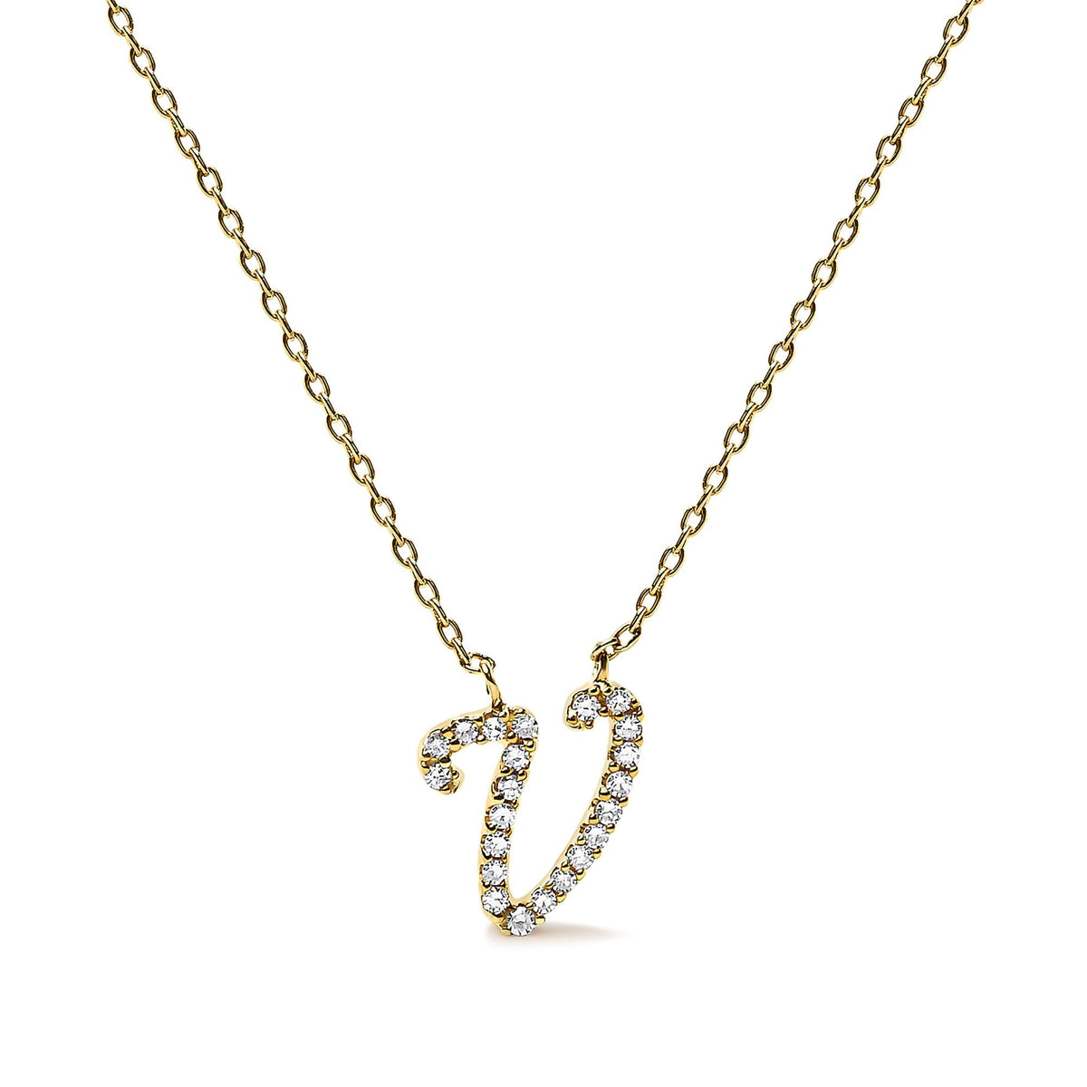 10K Yellow Gold Diamond Accent  A-Z Initial Script Style Pendant Necklace