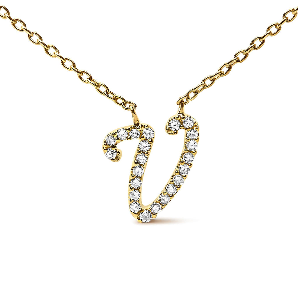 10K Yellow Gold Diamond Accent  A-Z Initial Script Style Pendant Necklace