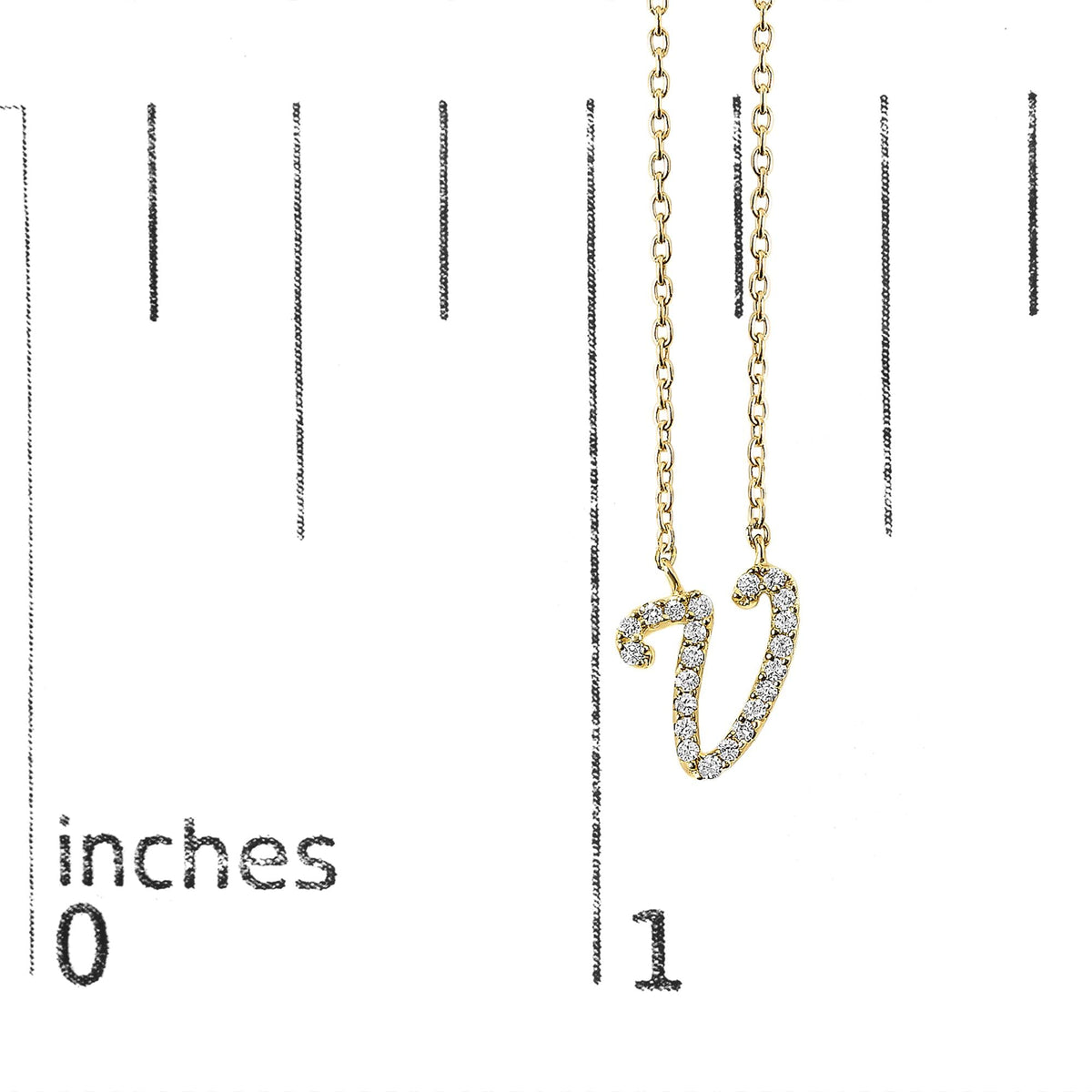10K Yellow Gold Diamond Accent  A-Z Initial Script Style Pendant Necklace