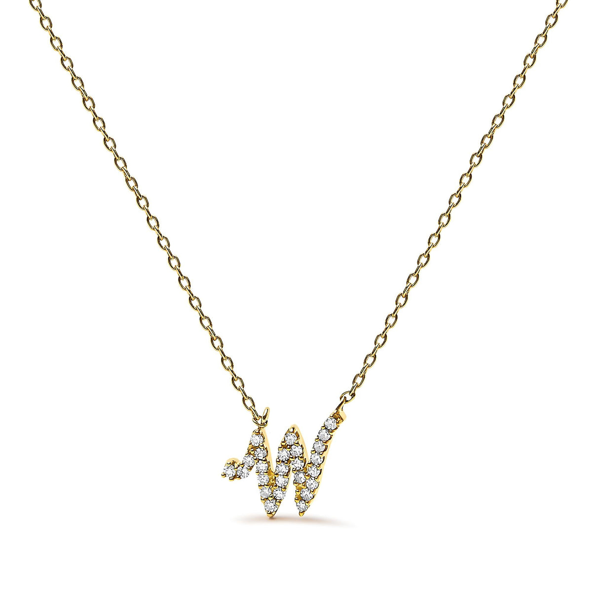 10K Yellow Gold Diamond Accent  A-Z Initial Script Style Pendant Necklace