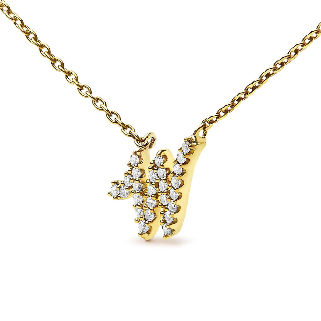 10K Yellow Gold Diamond Accent  A-Z Initial Script Style Pendant Necklace