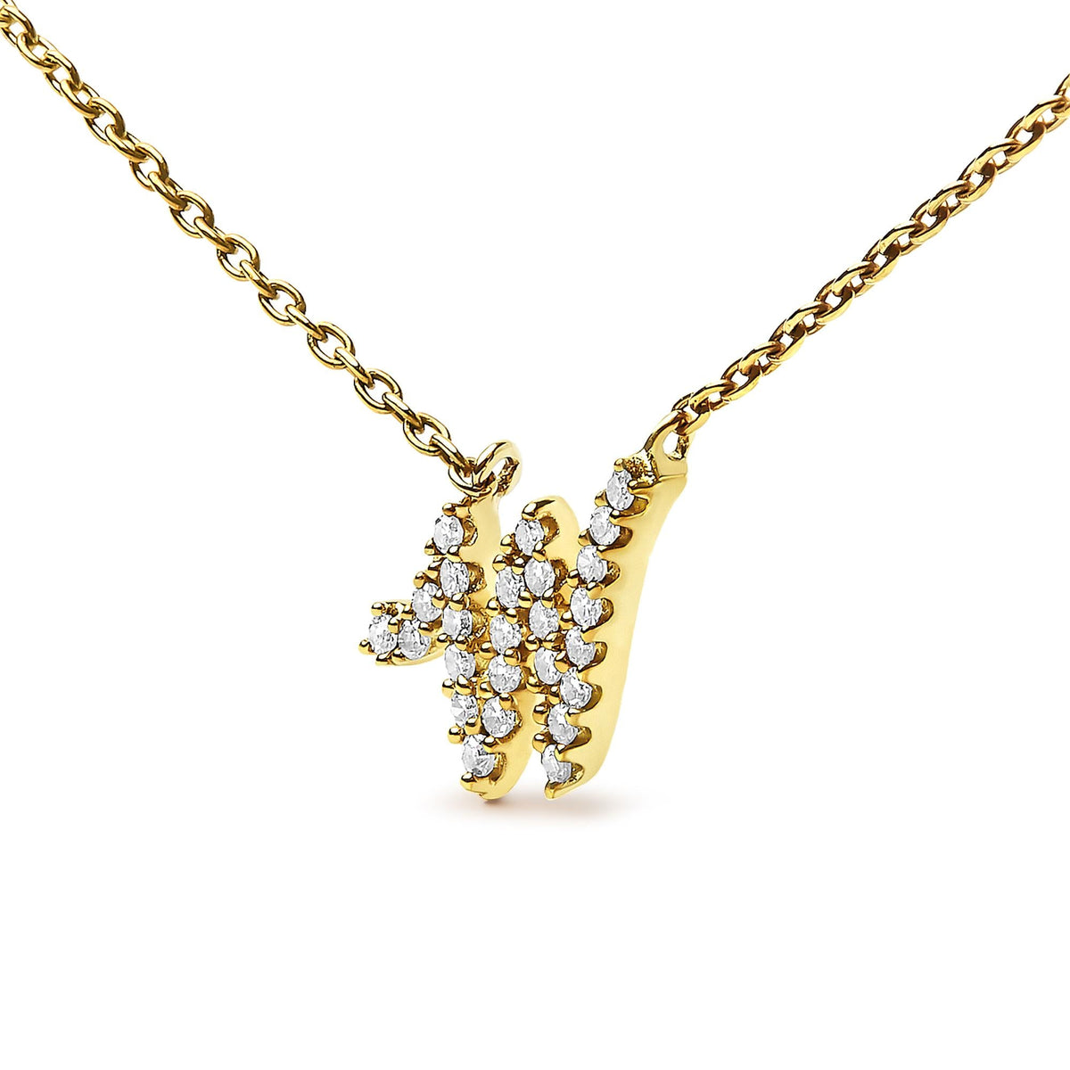10K Yellow Gold Diamond Accent  A-Z Initial Script Style Pendant Necklace