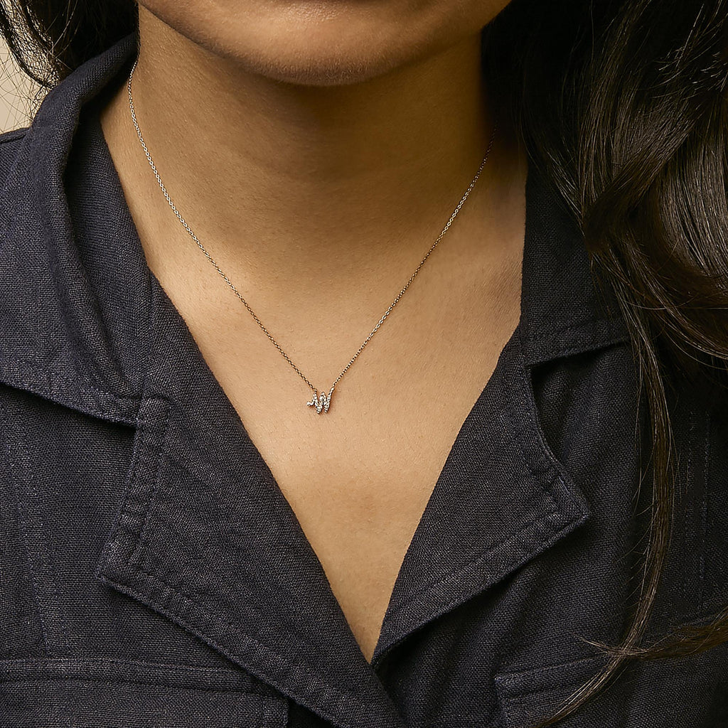 10K Yellow Gold Diamond Accent  A-Z Initial Script Style Pendant Necklace