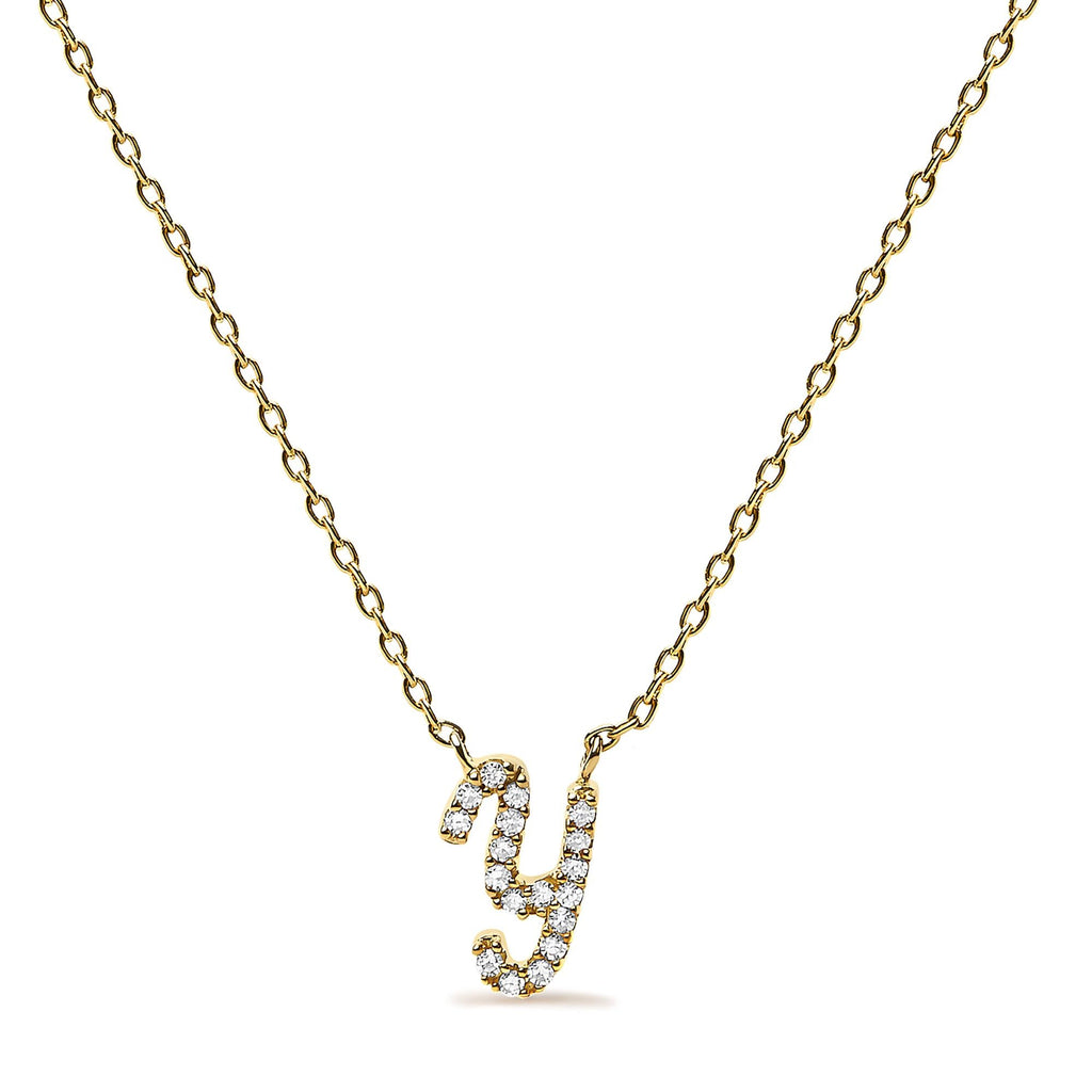 10K Yellow Gold Diamond Accent  A-Z Initial Script Style Pendant Necklace