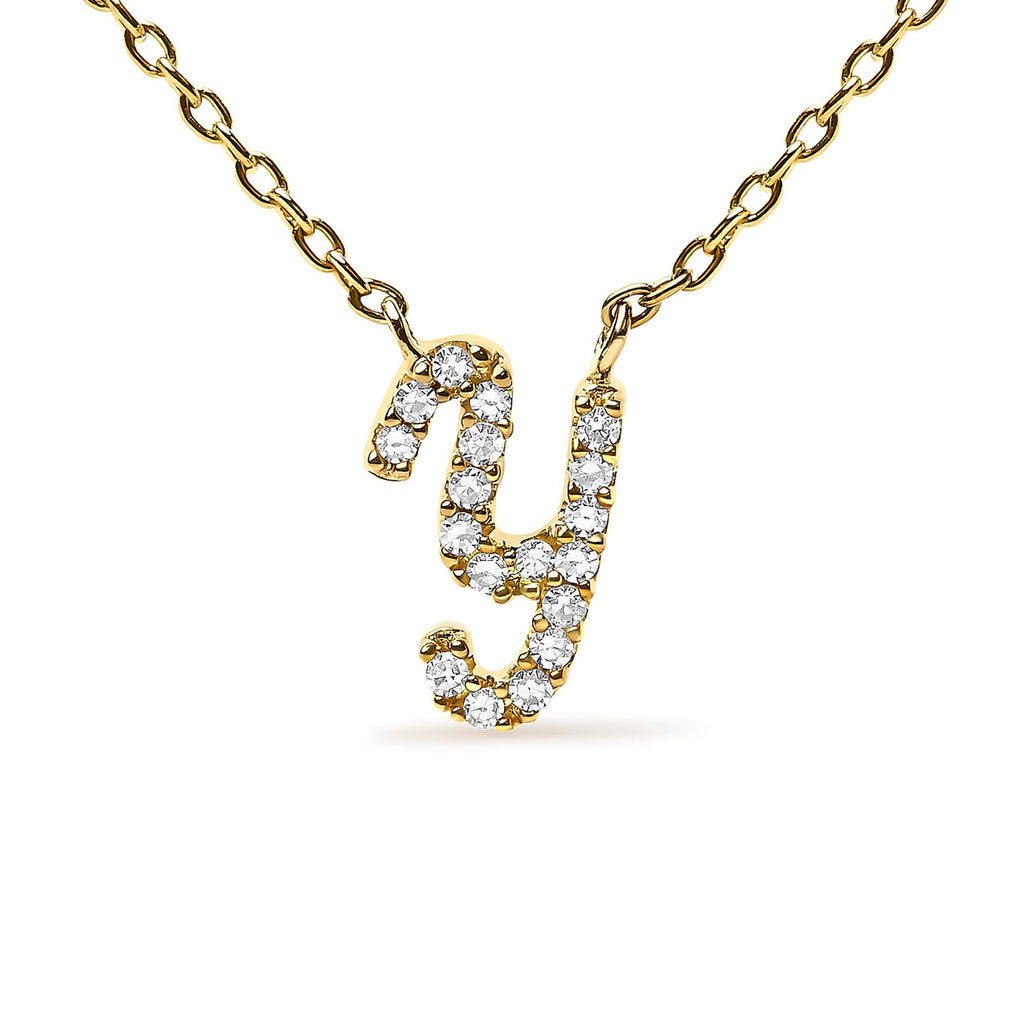 10K Yellow Gold Diamond Accent  A-Z Initial Script Style Pendant Necklace