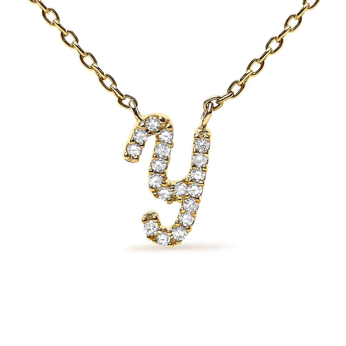 10K Yellow Gold Diamond Accent  A-Z Initial Script Style Pendant Necklace