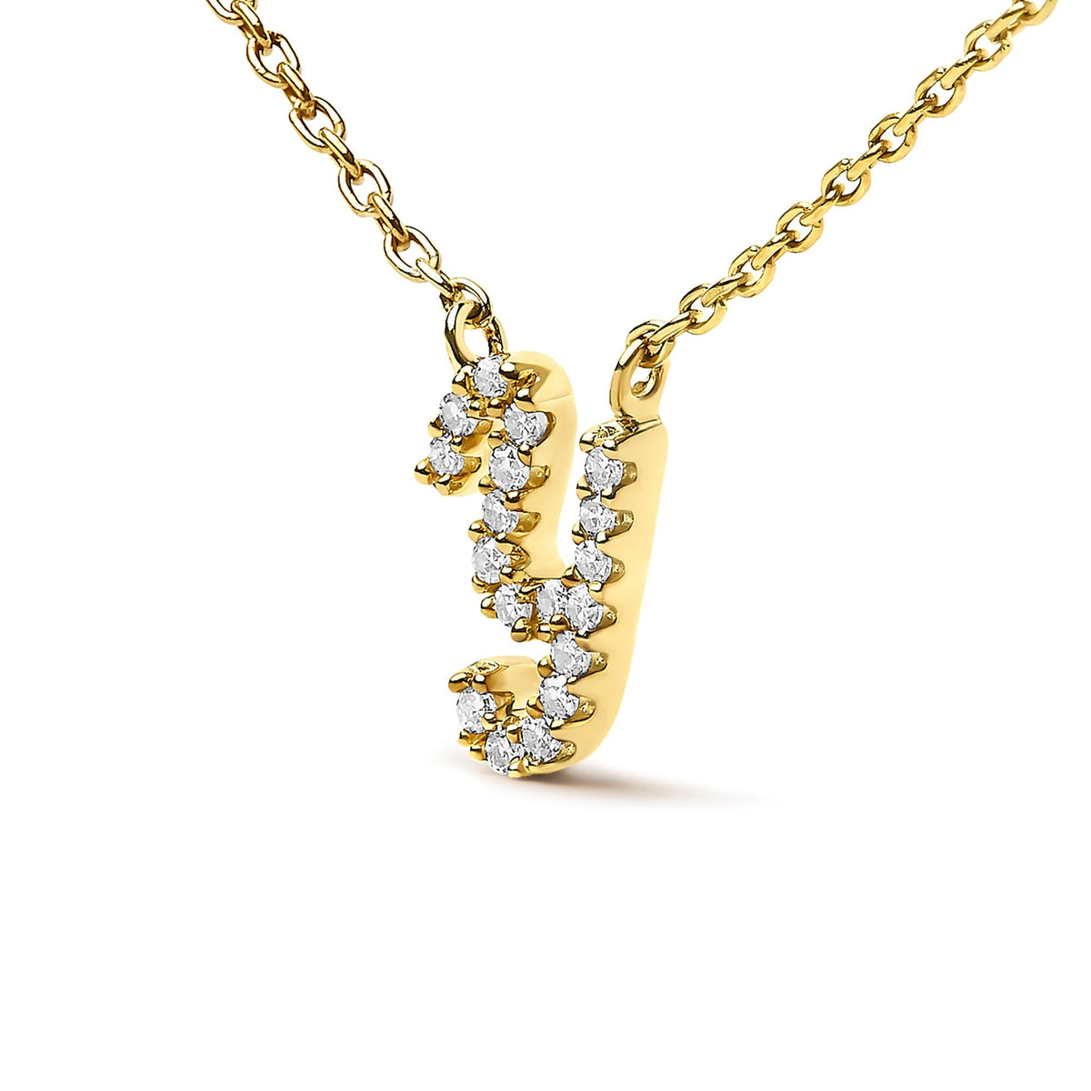 10K Yellow Gold Diamond Accent  A-Z Initial Script Style Pendant Necklace