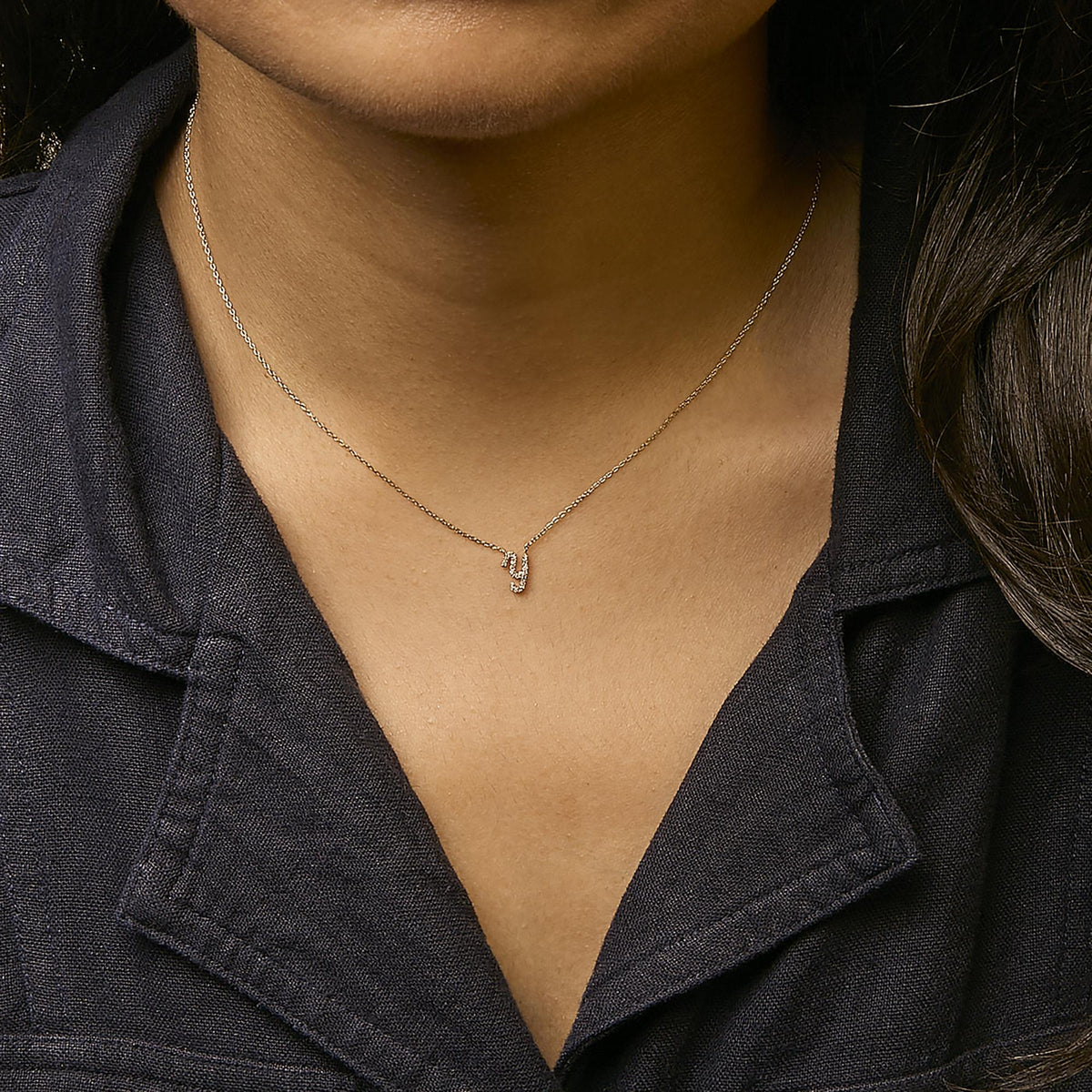 10K Yellow Gold Diamond Accent  A-Z Initial Script Style Pendant Necklace