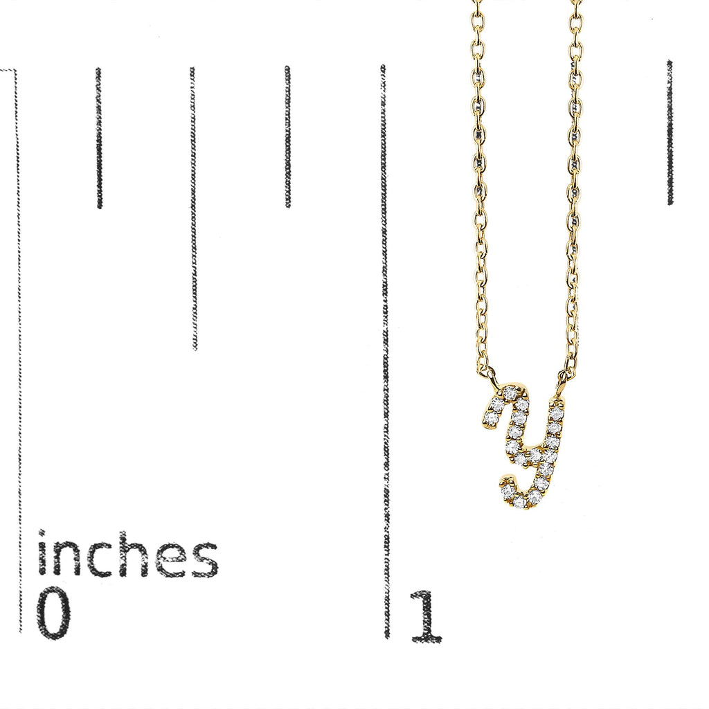 10K Yellow Gold Diamond Accent  A-Z Initial Script Style Pendant Necklace