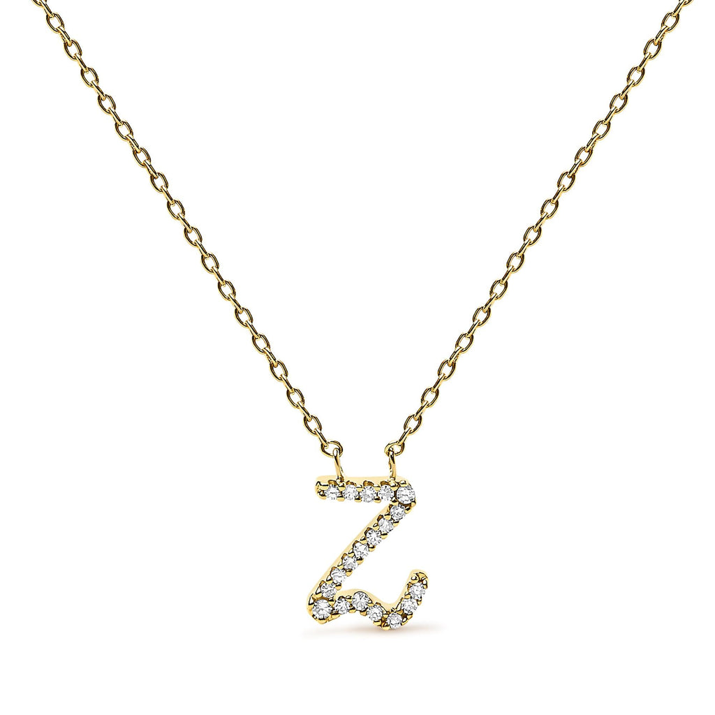 10K Yellow Gold Diamond Accent  A-Z Initial Script Style Pendant Necklace