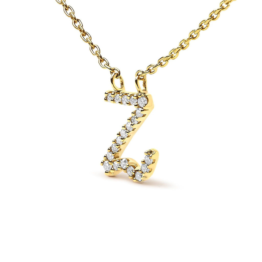 10K Yellow Gold Diamond Accent  A-Z Initial Script Style Pendant Necklace