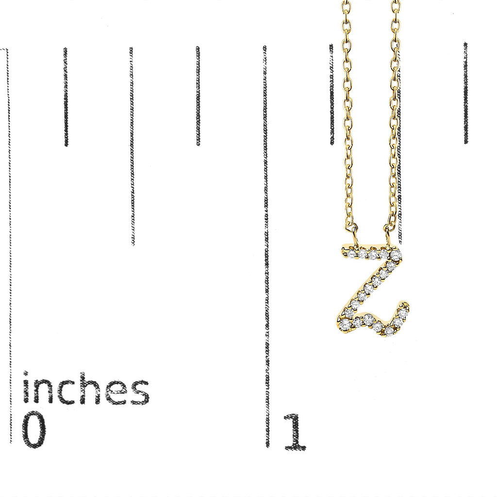 10K Yellow Gold Diamond Accent  A-Z Initial Script Style Pendant Necklace
