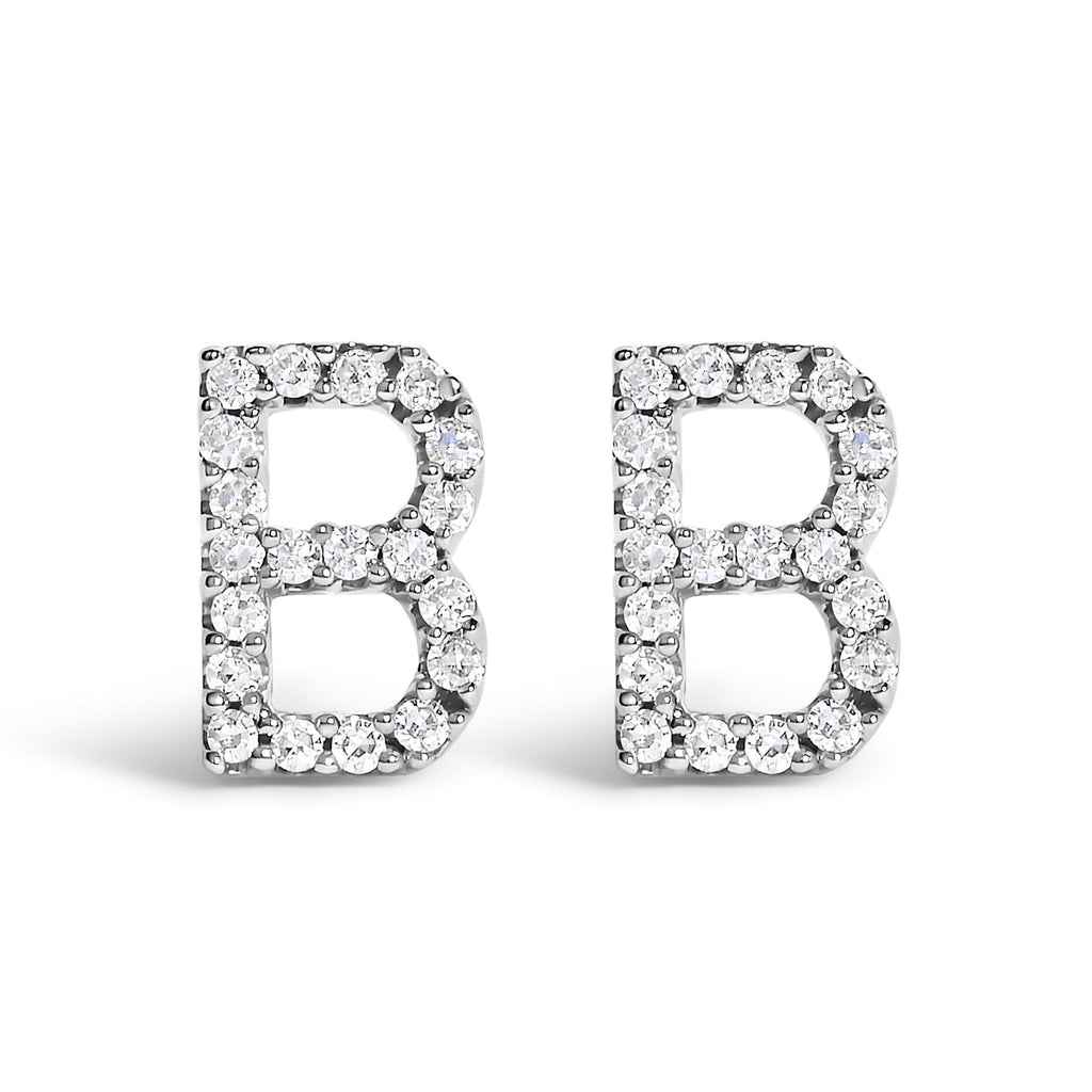 10K White Gold 1/10 Cttw Diamond Initial “A” to "Z" Stud Earring