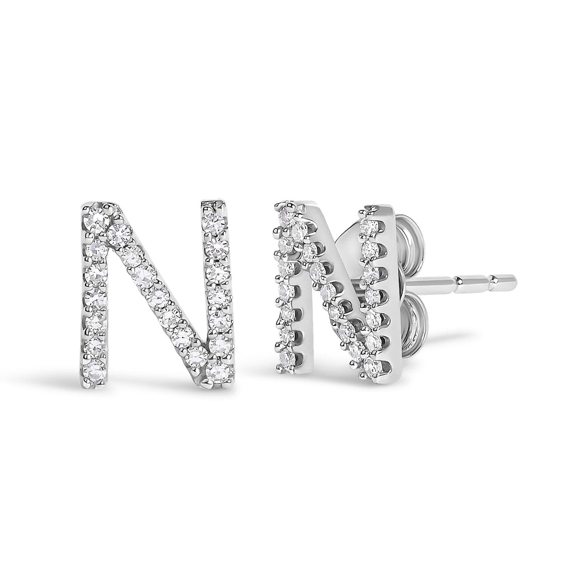 10K White Gold 1/10 Cttw Diamond Initial “A” to "Z" Stud Earring