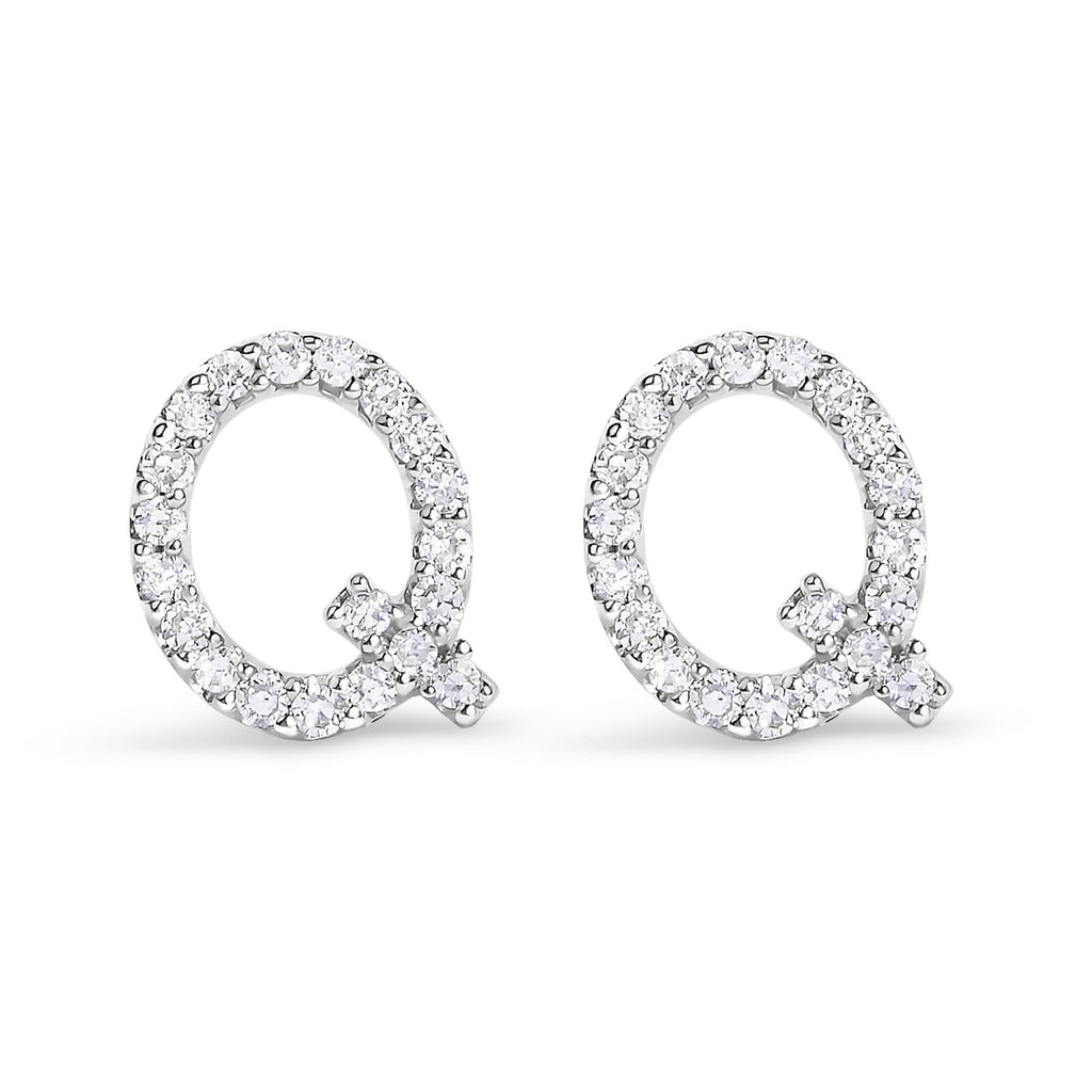 10K White Gold 1/10 Cttw Diamond Initial “A” to "Z" Stud Earring