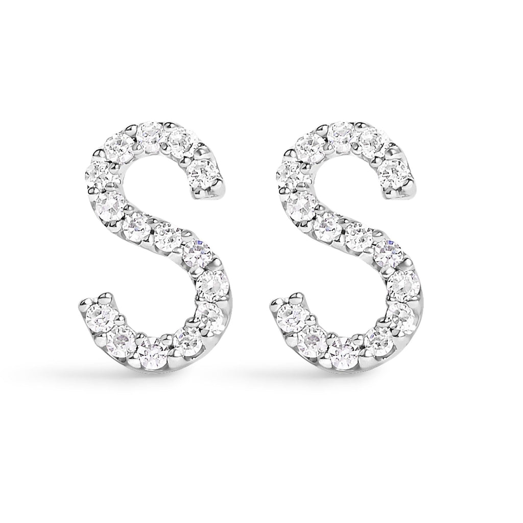 10K White Gold 1/10 Cttw Diamond Initial “A” to "Z" Stud Earring