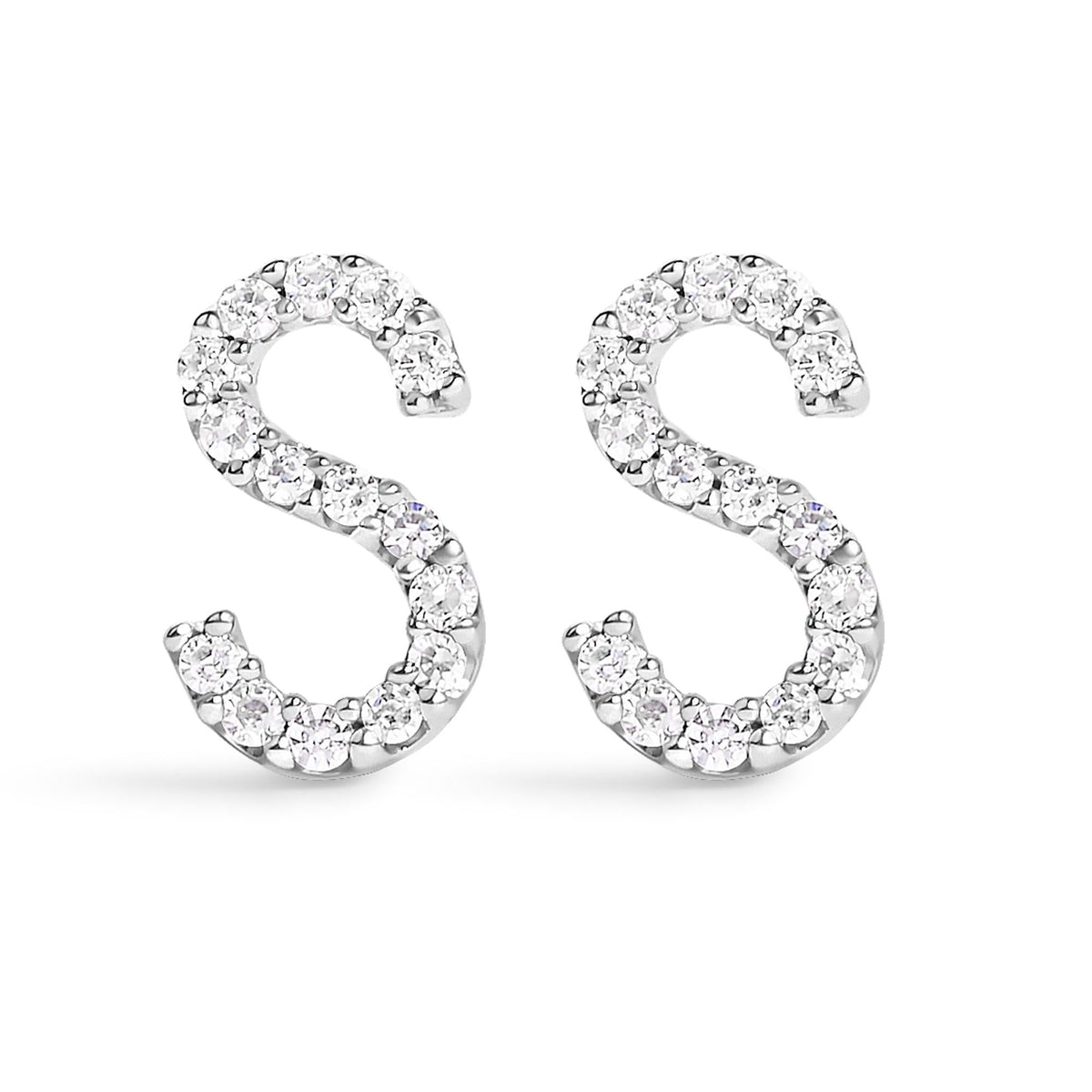 10K White Gold 1/10 Cttw Diamond Initial “A” to "Z" Stud Earring