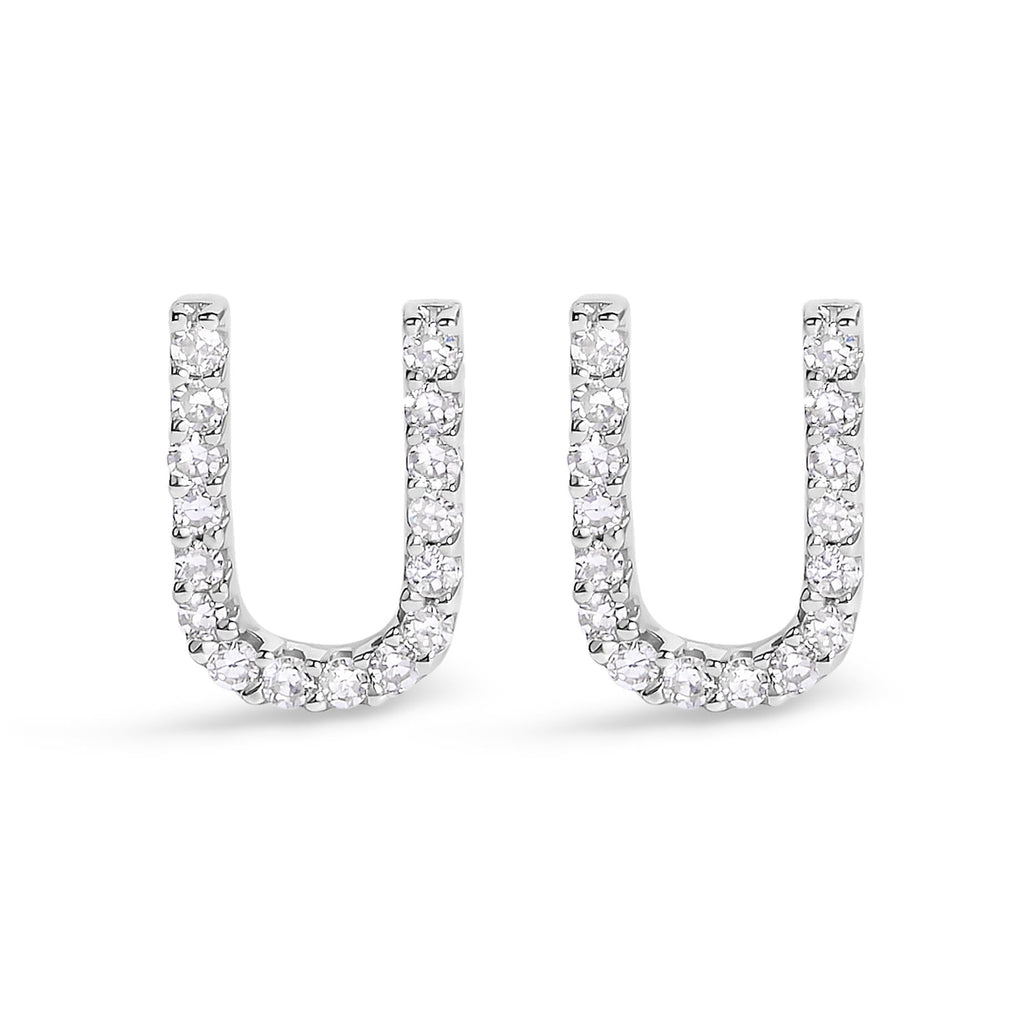10K White Gold 1/10 Cttw Diamond Initial “A” to "Z" Stud Earring
