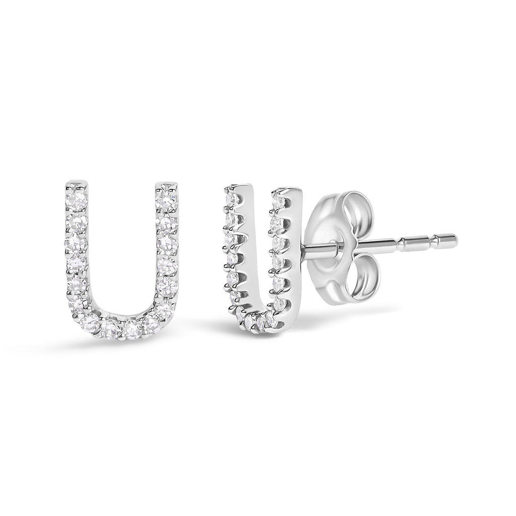 10K White Gold 1/10 Cttw Diamond Initial “A” to "Z" Stud Earring