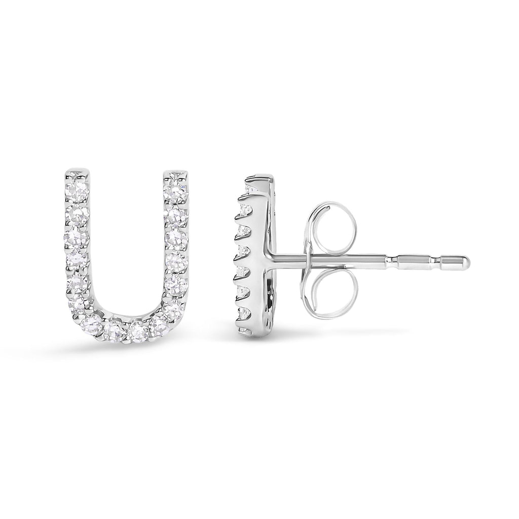 10K White Gold 1/10 Cttw Diamond Initial “A” to "Z" Stud Earring