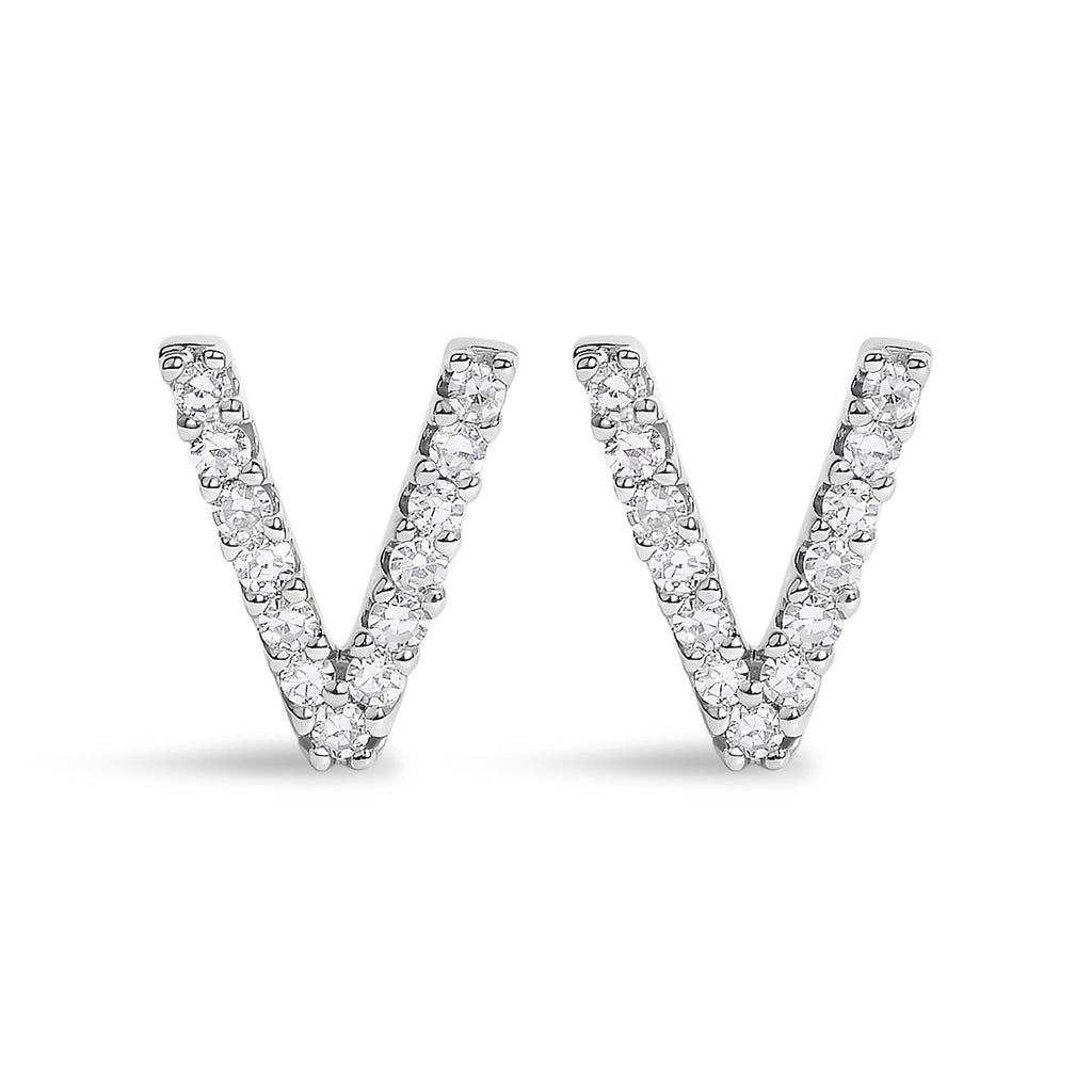 10K White Gold 1/10 Cttw Diamond Initial “A” to "Z" Stud Earring