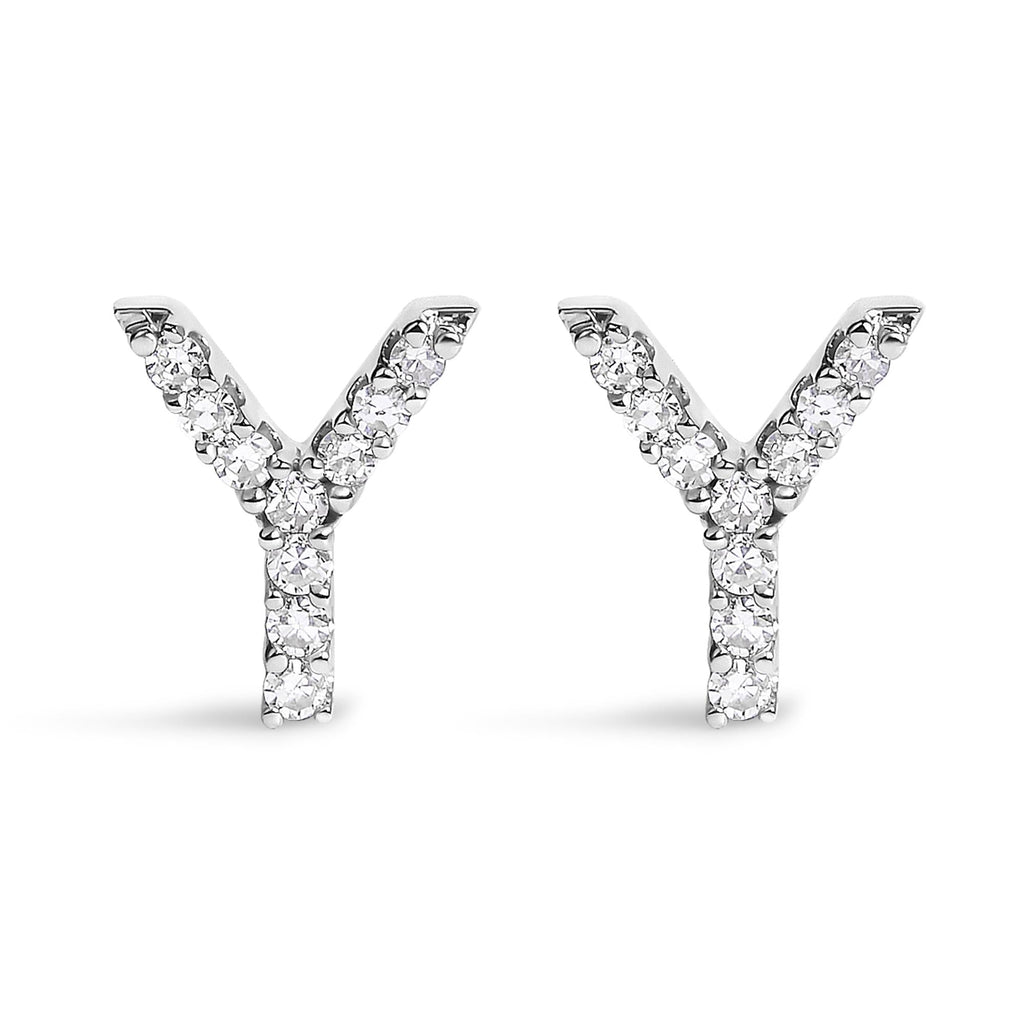 10K White Gold 1/10 Cttw Diamond Initial “A” to "Z" Stud Earring