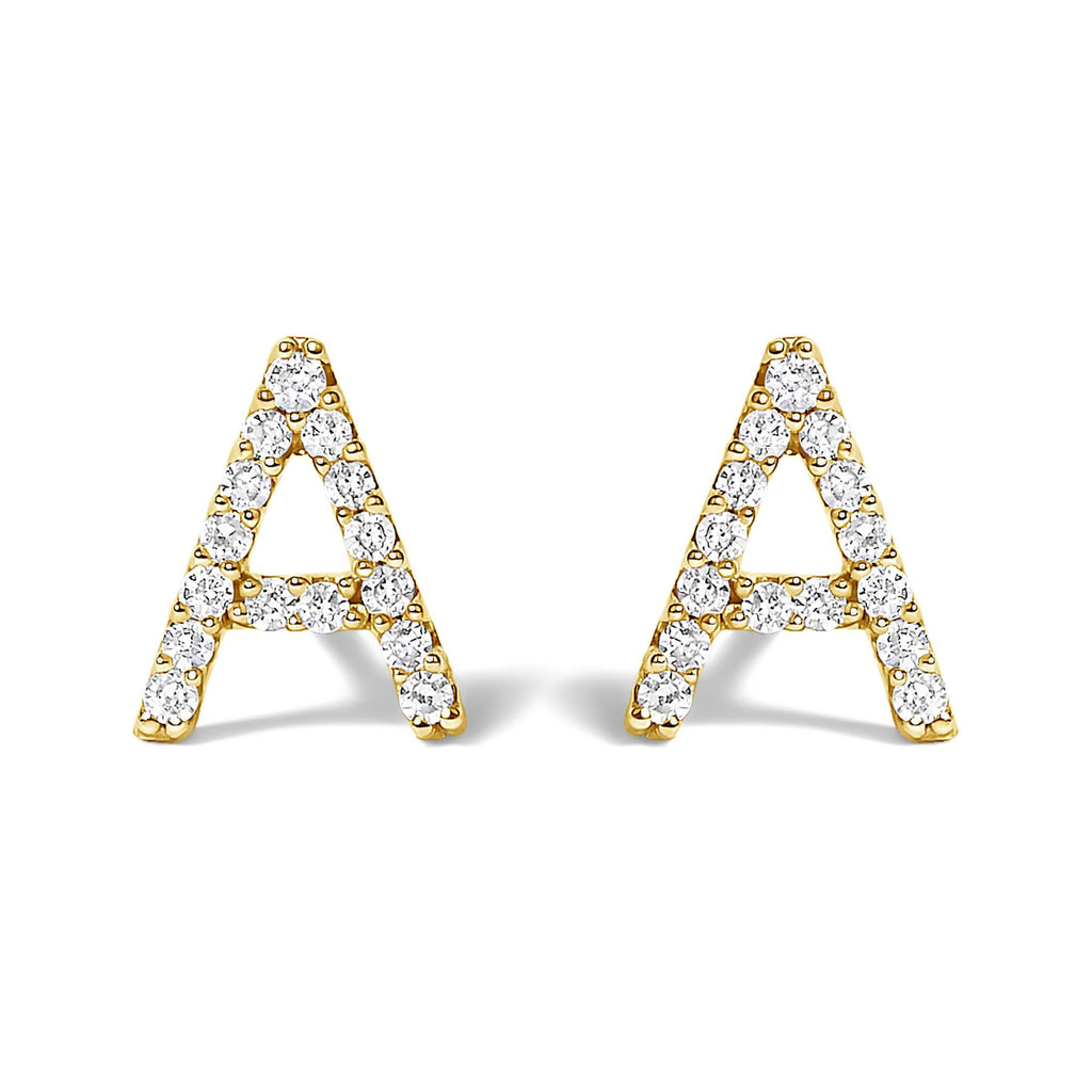 10K Yellow Gold 1/10 Cttw Diamond Initial “A” to "Z" Stud Earring