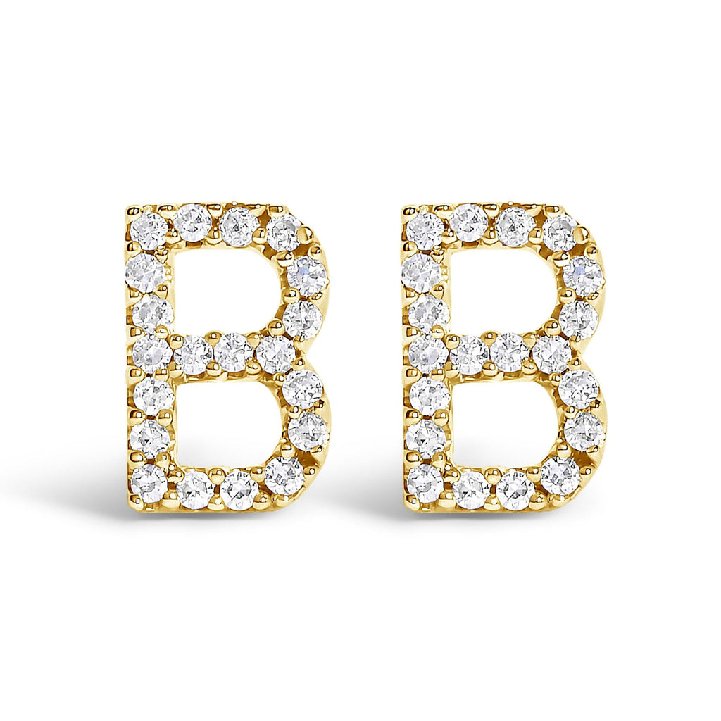 10K Yellow Gold 1/10 Cttw Diamond Initial “A” to "Z" Stud Earring