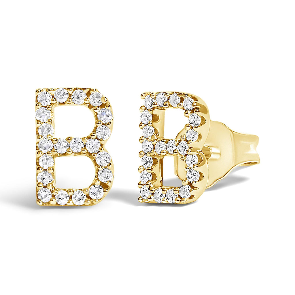10K Yellow Gold 1/10 Cttw Diamond Initial “A” to "Z" Stud Earring