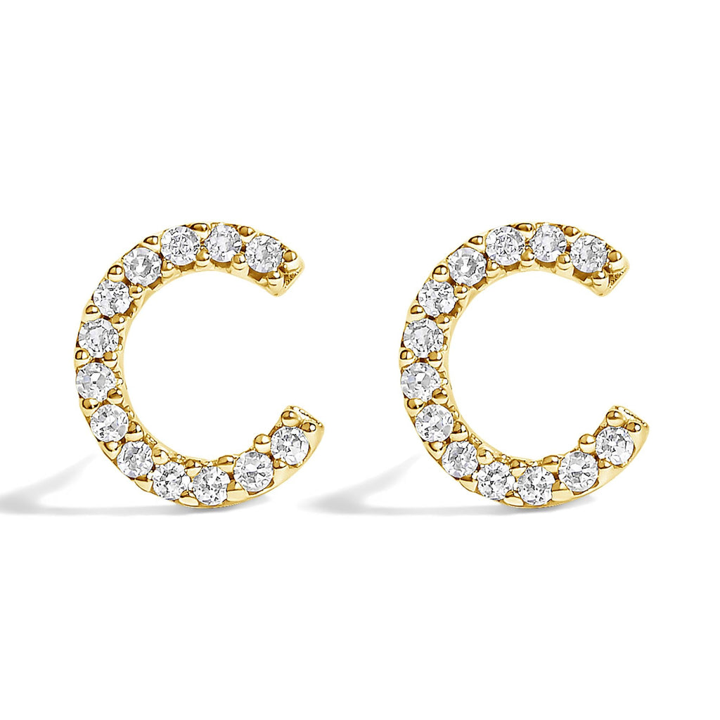 10K Yellow Gold 1/10 Cttw Diamond Initial “A” to "Z" Stud Earring