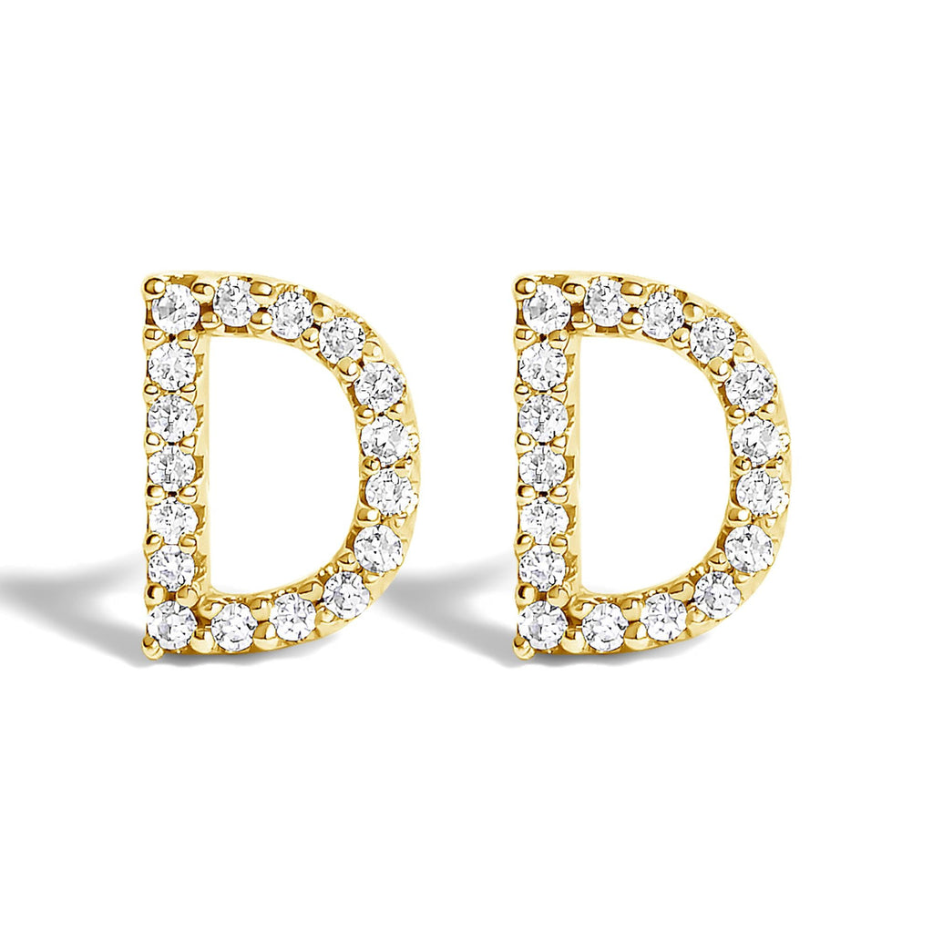 10K Yellow Gold 1/10 Cttw Diamond Initial “A” to "Z" Stud Earring