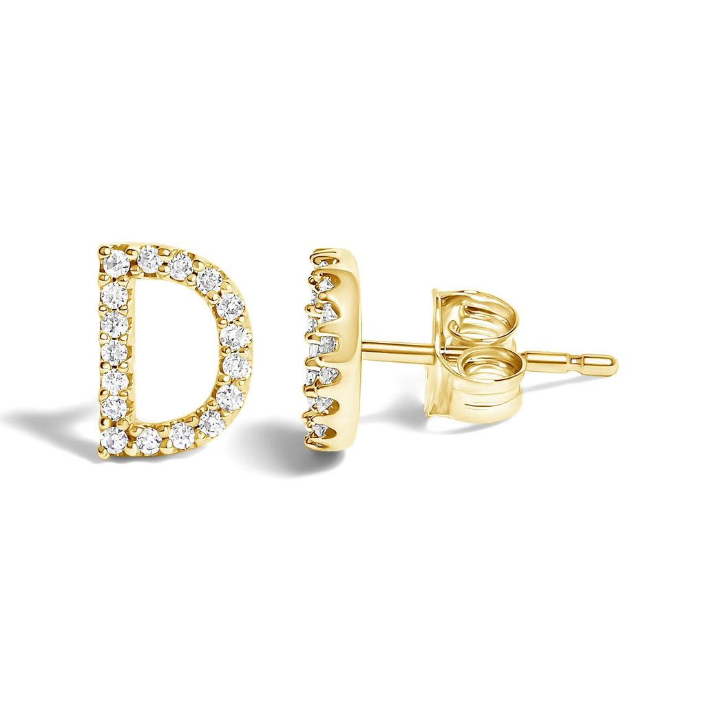 10K Yellow Gold 1/10 Cttw Diamond Initial “A” to "Z" Stud Earring